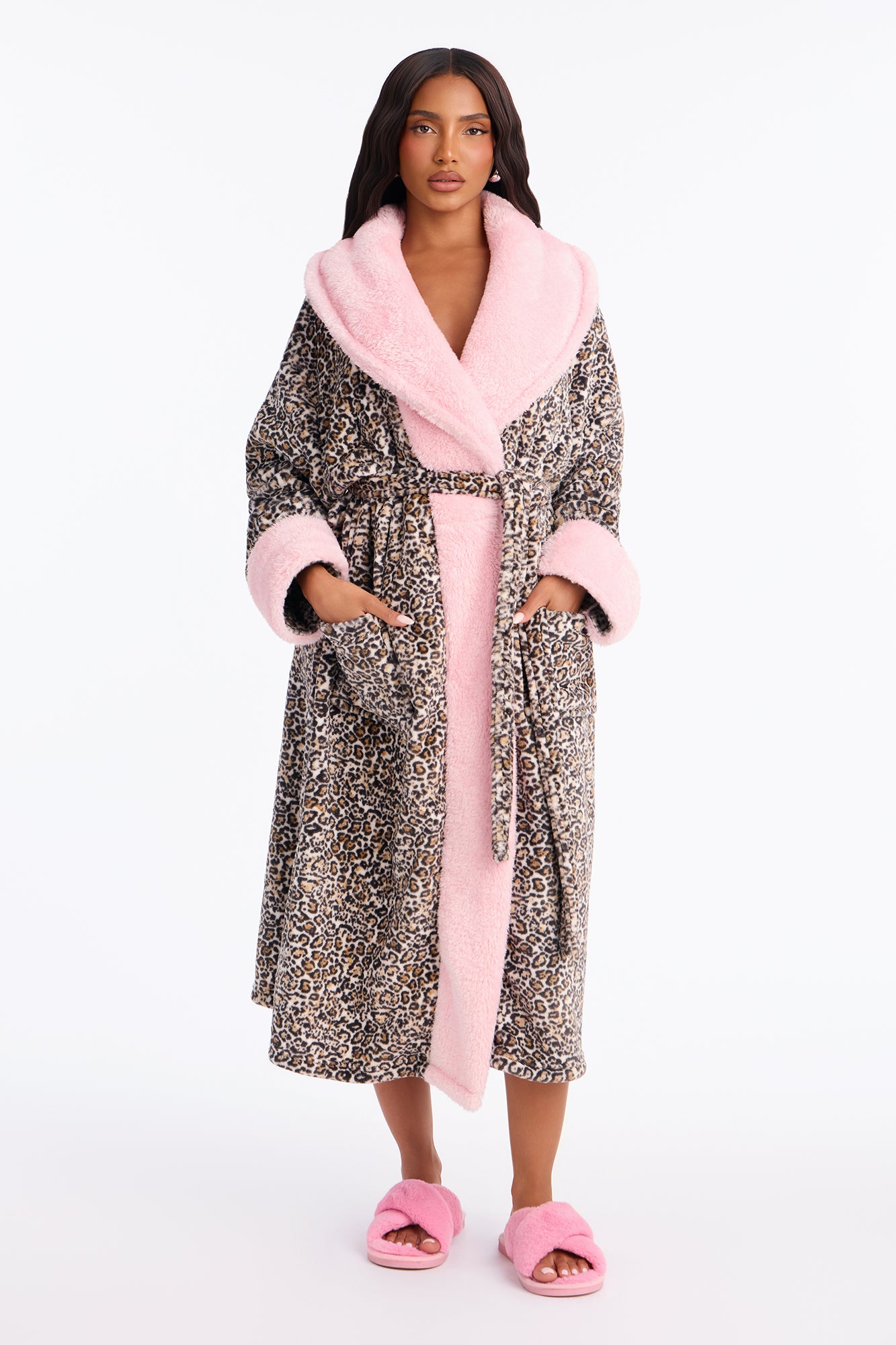 Pretty Instinct Contrast Plush Short Robe - Pink/combo