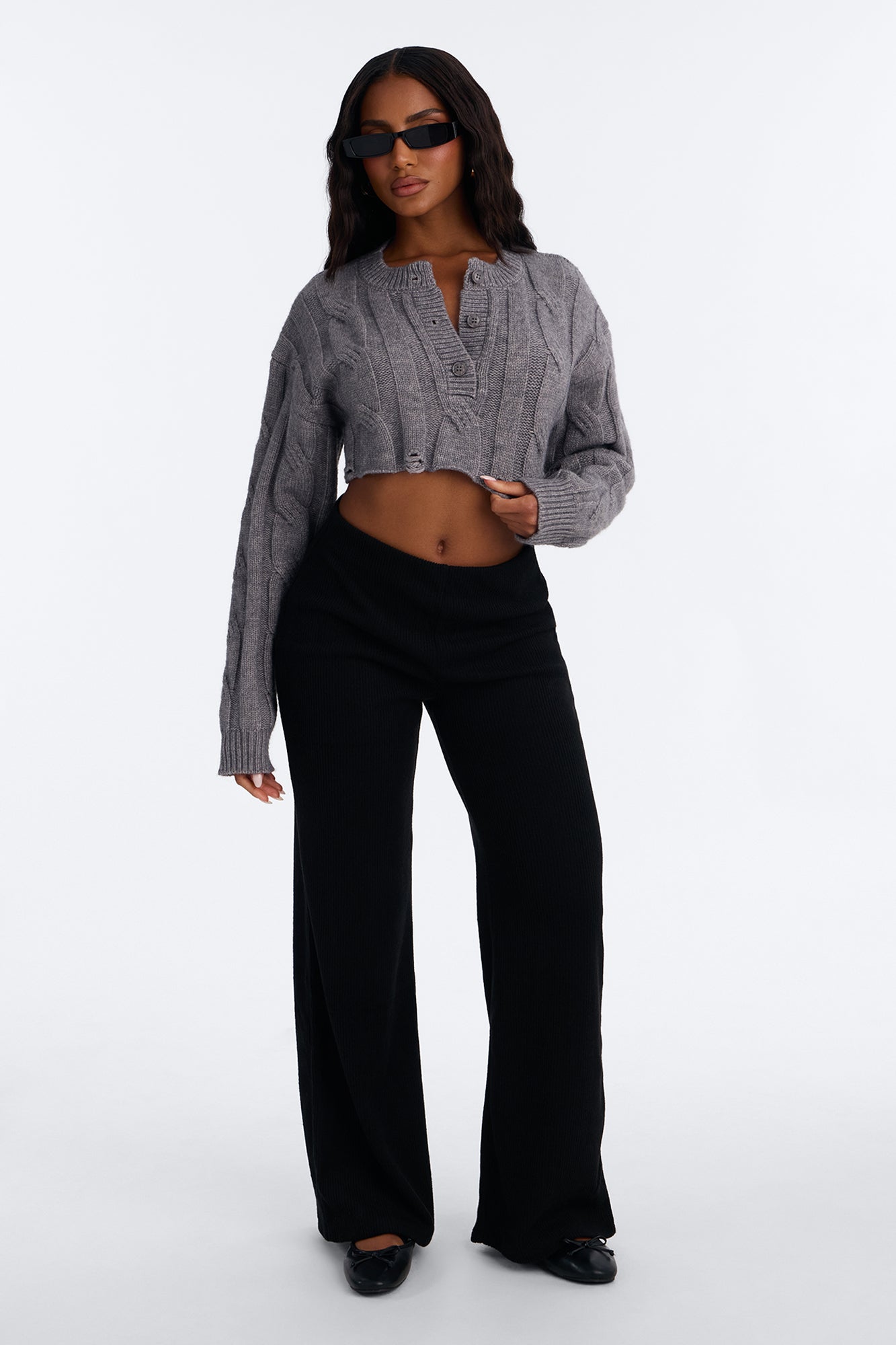 Staying In High Rise Ribbed Straight Leg Pant - Black