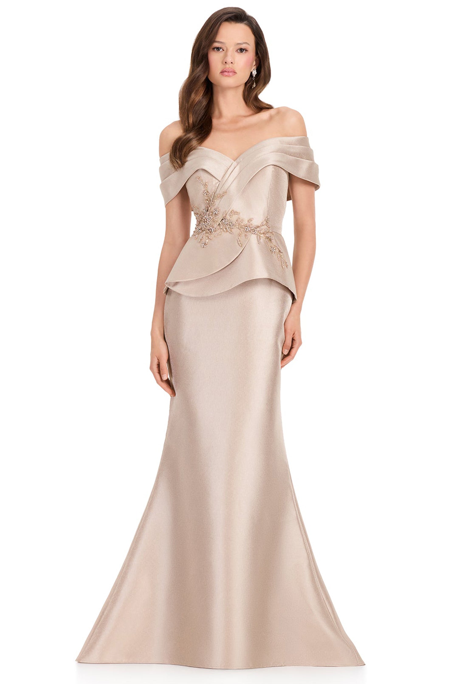 Ashley Lauren E12363 Beaded Detail Off Shoulder Prom Gown
