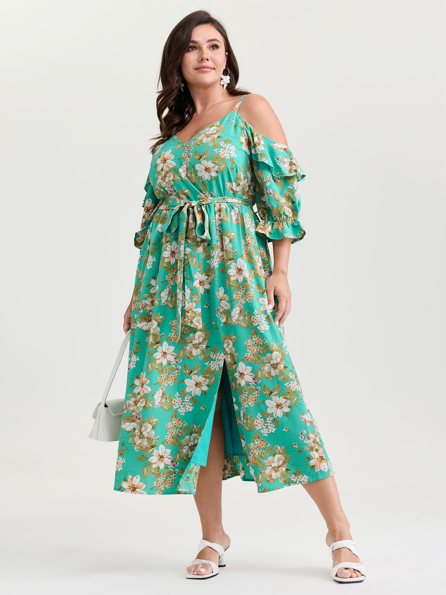 Breezy Floral Ruffled Hem Midi Dress