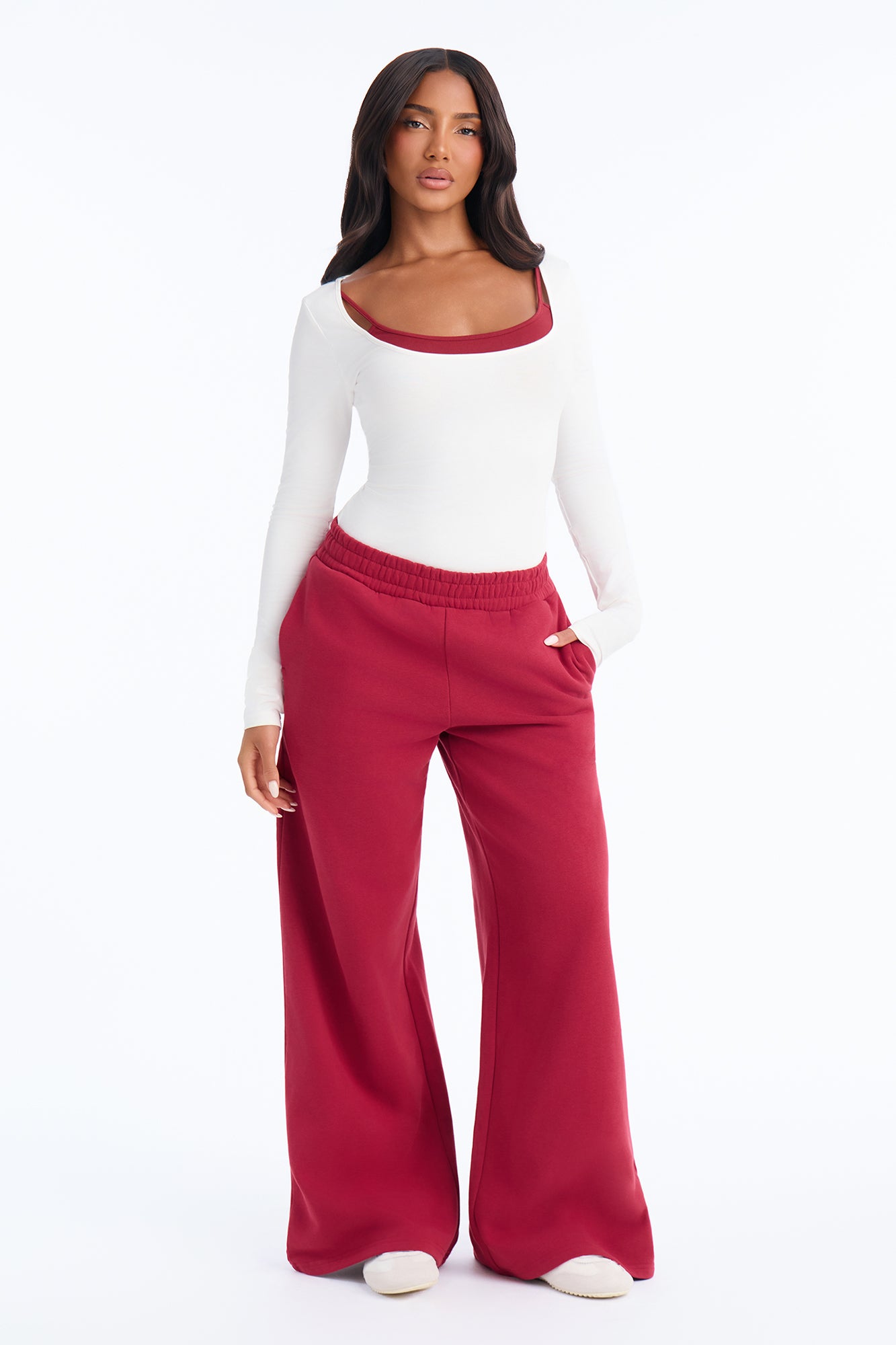 Weekend Ritual Fleece Wide Leg Jumpsuit - Red