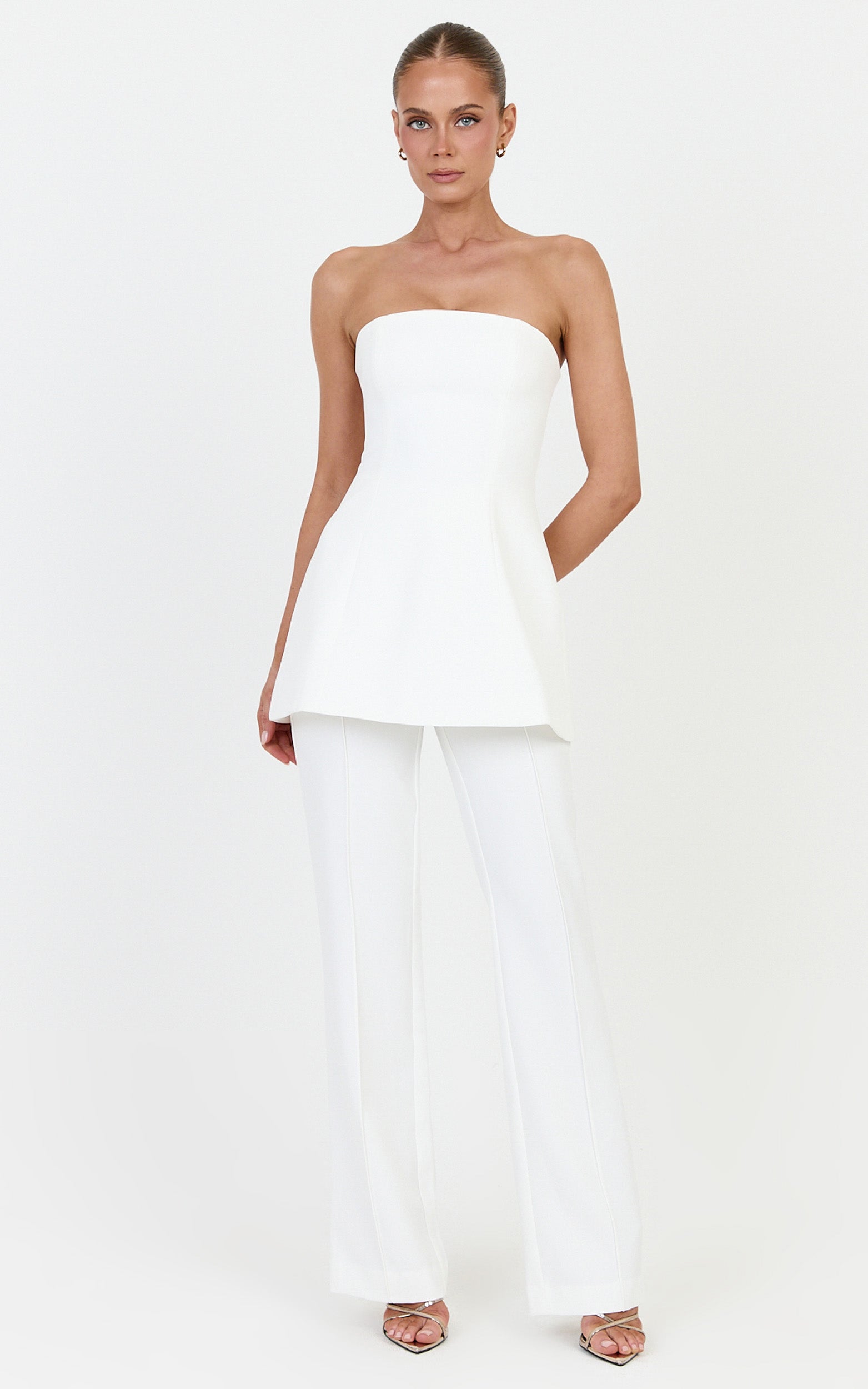 Daisy Top - Strapless Long Line Shirred Back Top in Off White