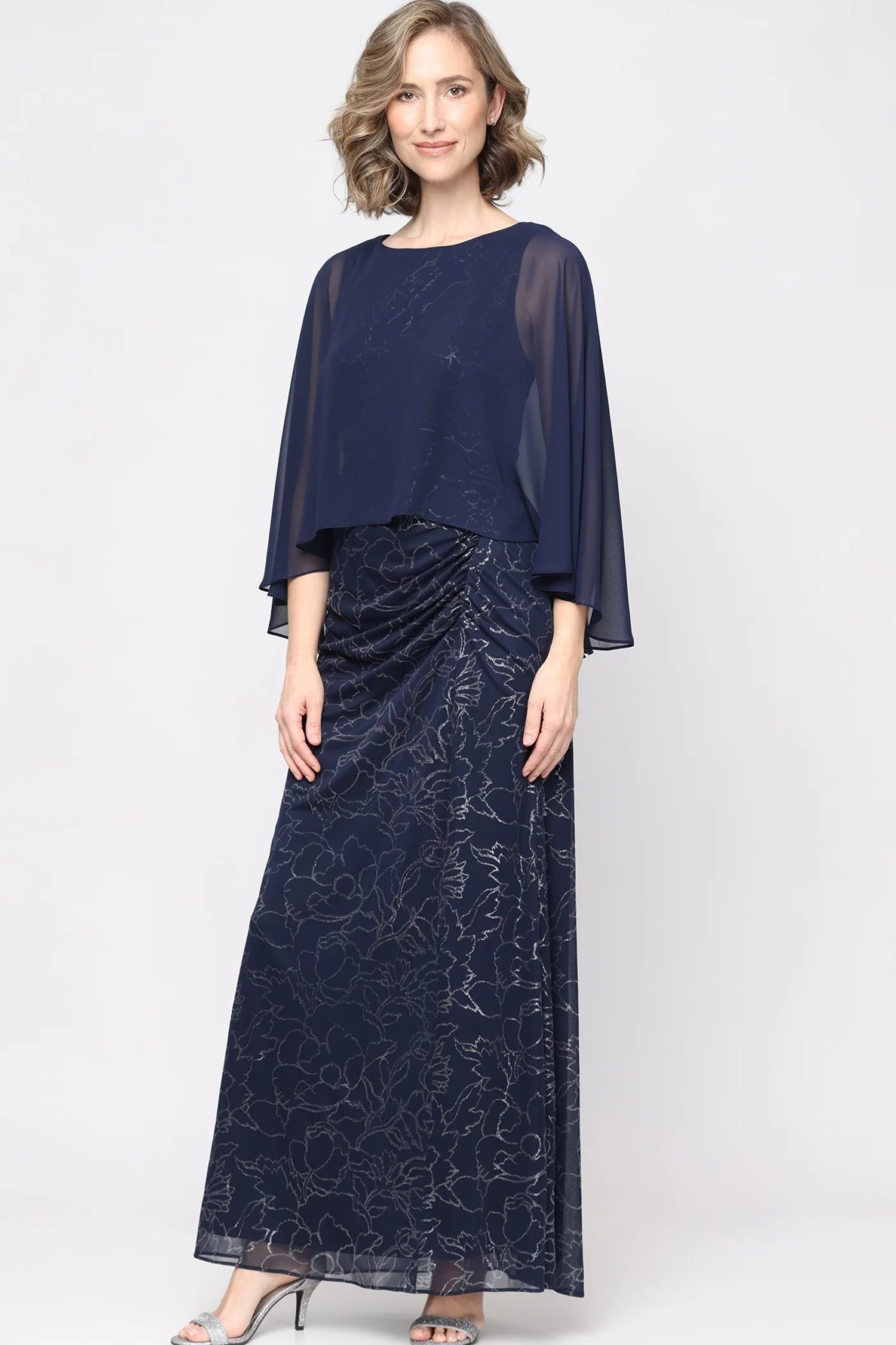 S.L. Fashions Dresses (SLNY) 9133291 Capelet Overlay Evening Gown