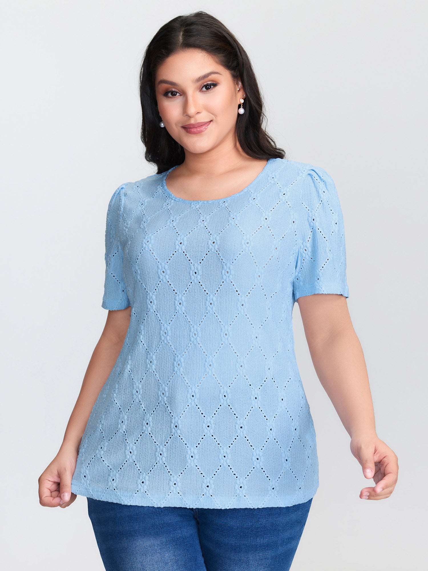 Textured Cut Out Plain T-Shirt