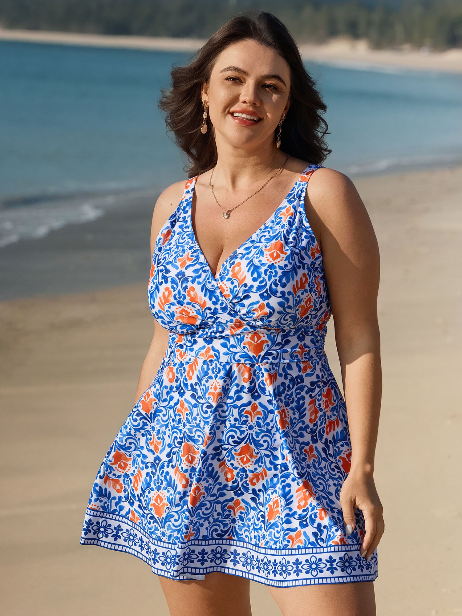 Breezy Print Pocket Surplice Swim Dress