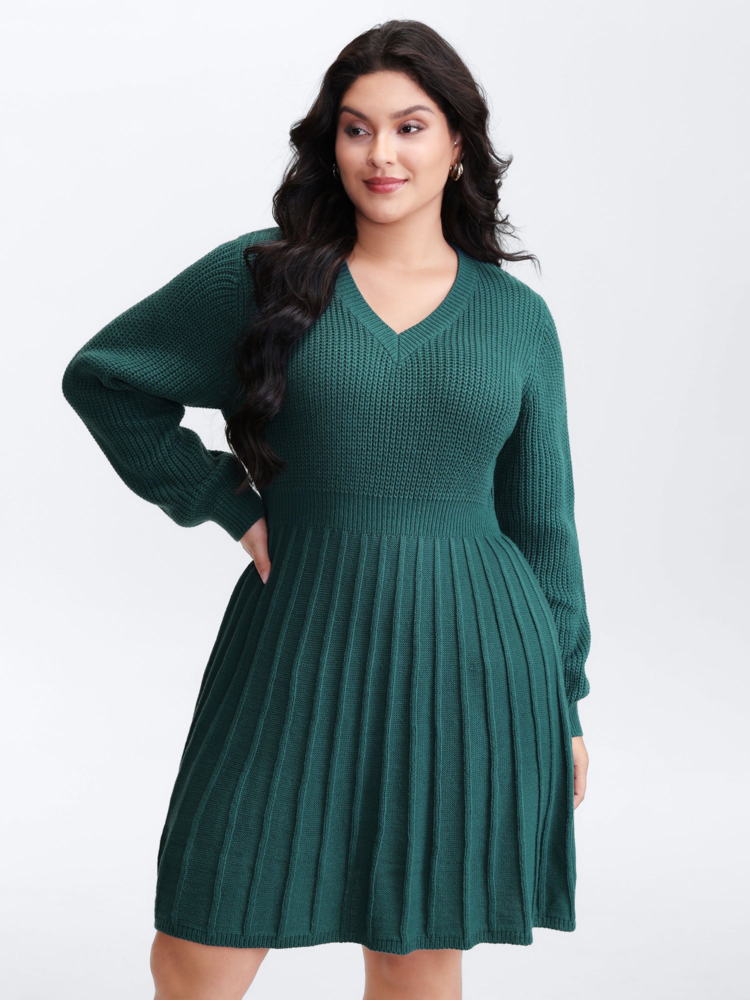 Pleated Skirt Tissue Texture Knit Knee-Length Dress