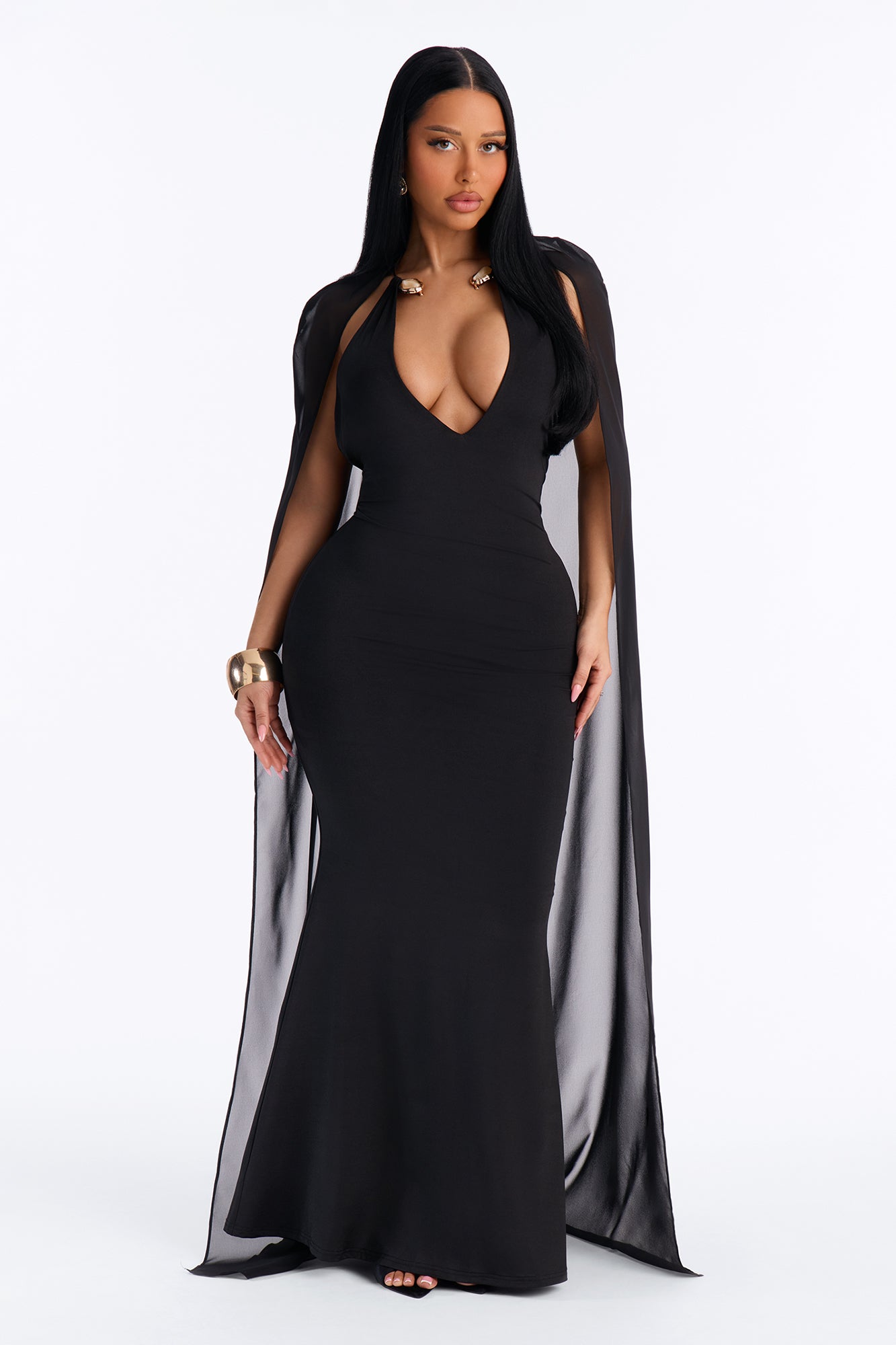 Celeste Cape Maxi Dress - Black