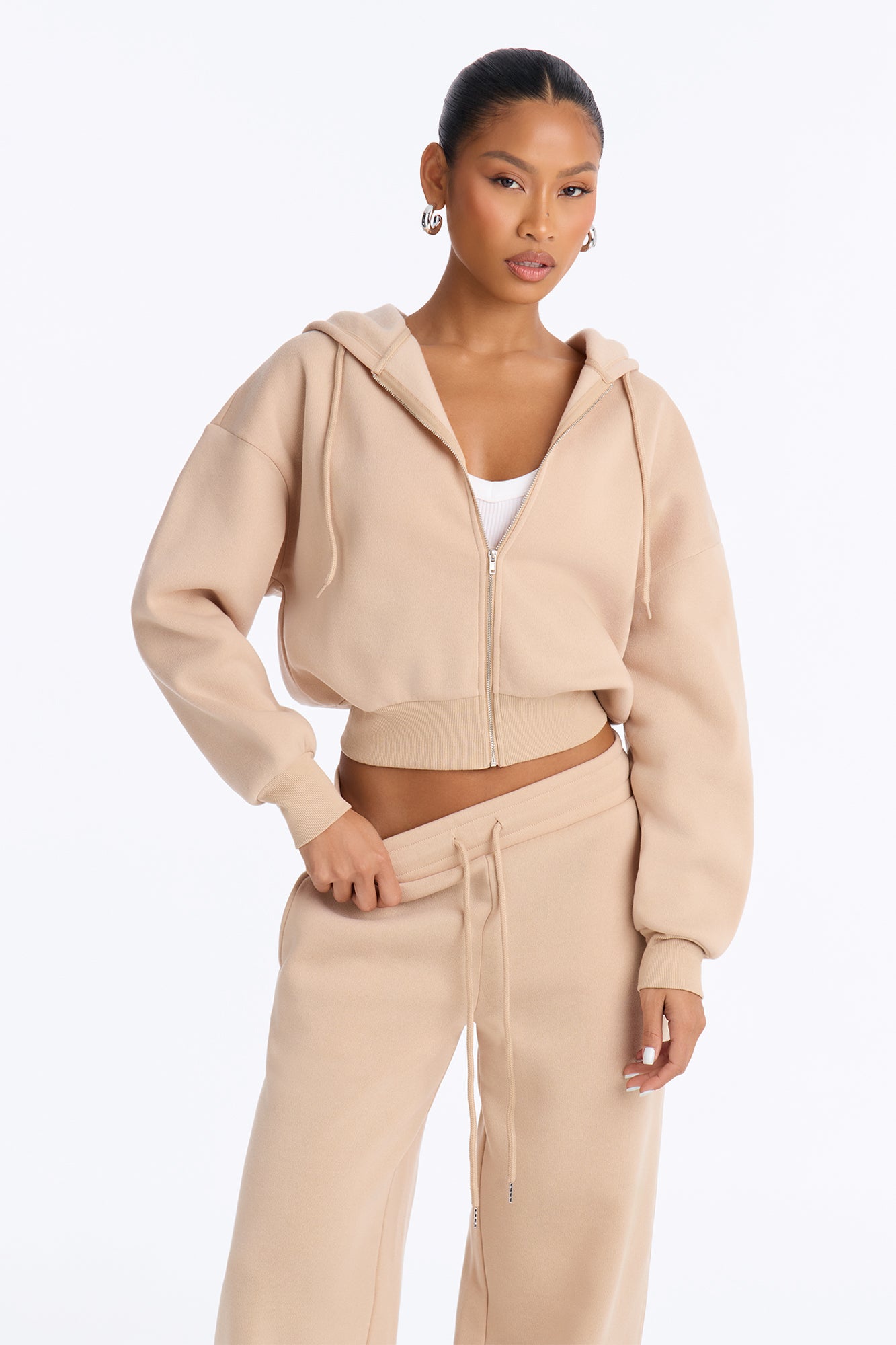 Candice Drop Shoulder Zip Up Lounge Jacket - Taupe