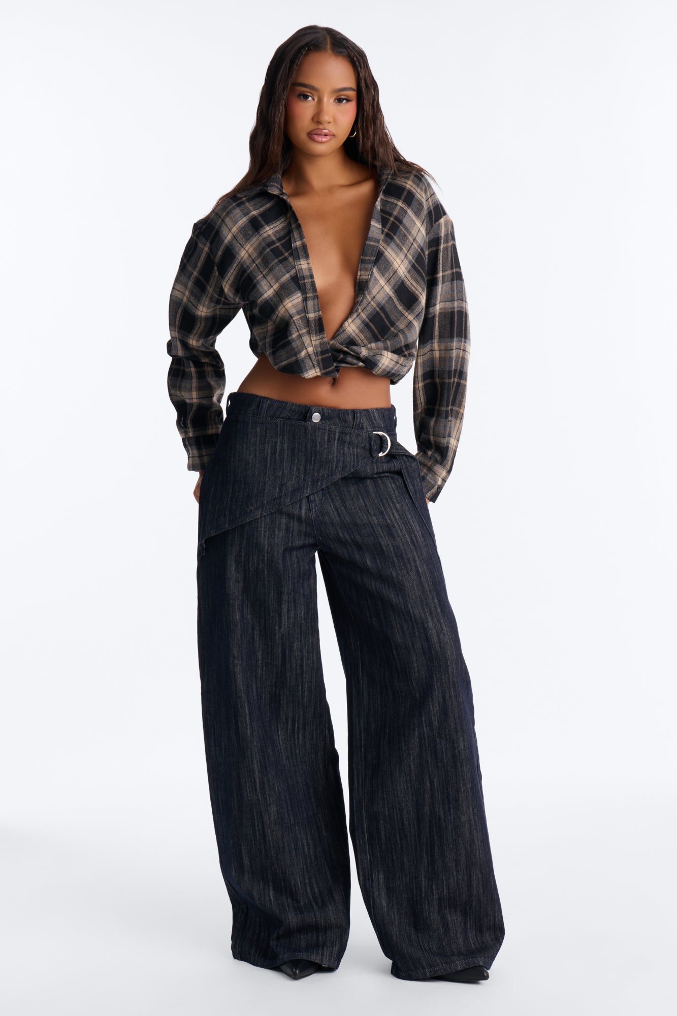 Chuffed To Bits Overlay Wide Leg Jeans - Dark Denim