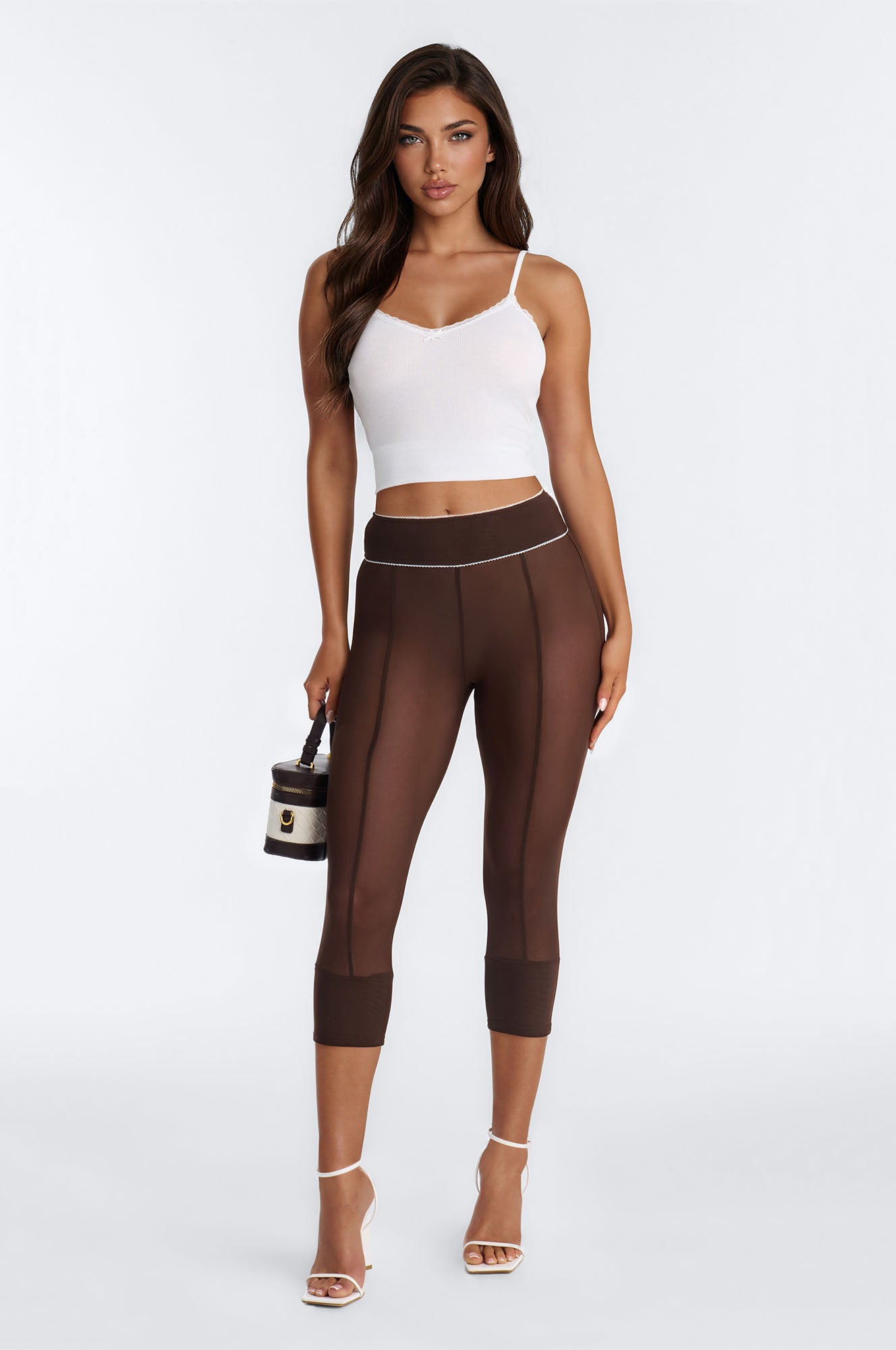 Frankie High Rise Mesh Capri Legging - Chocolate