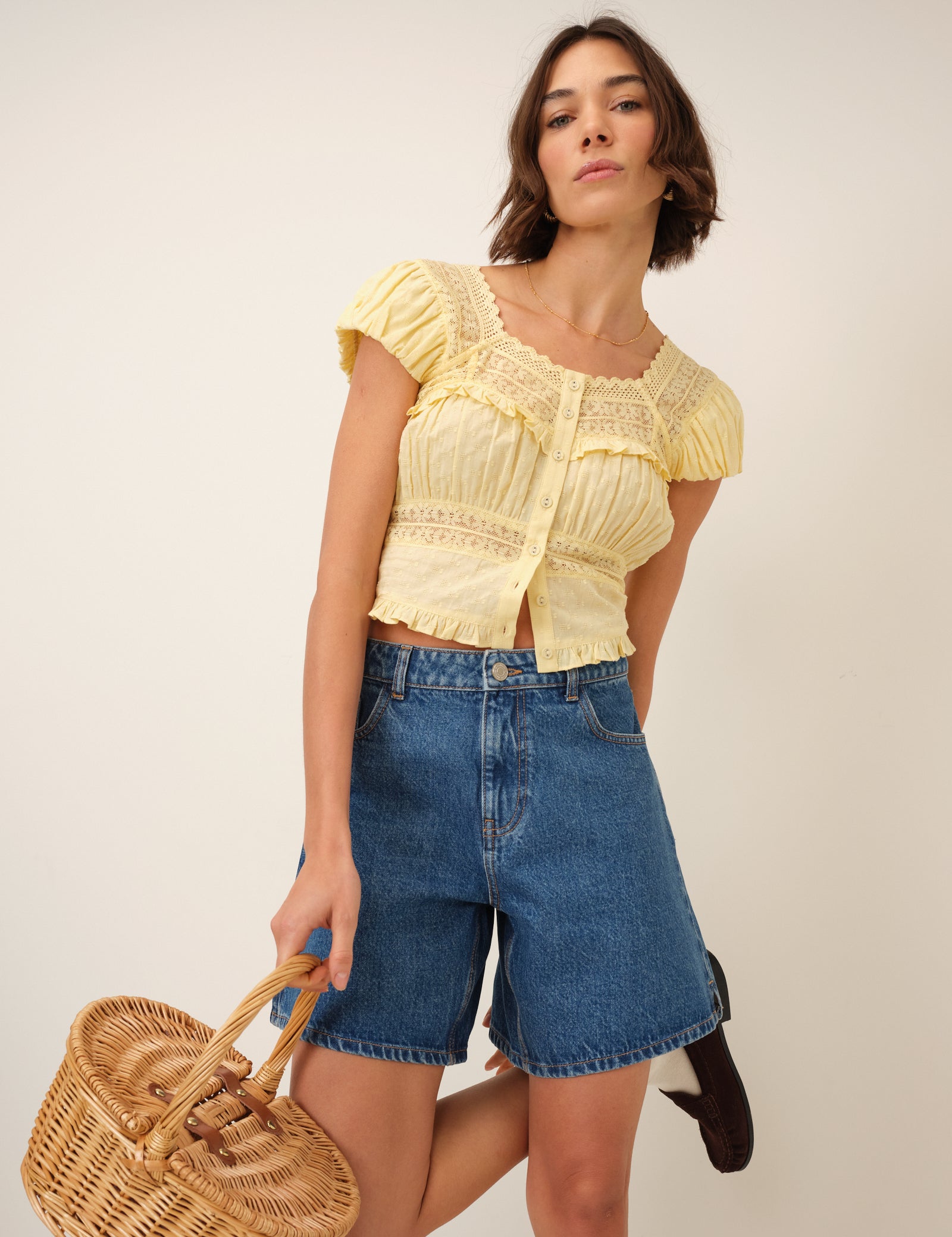 Mid Wash Denim Bermuda Shorts