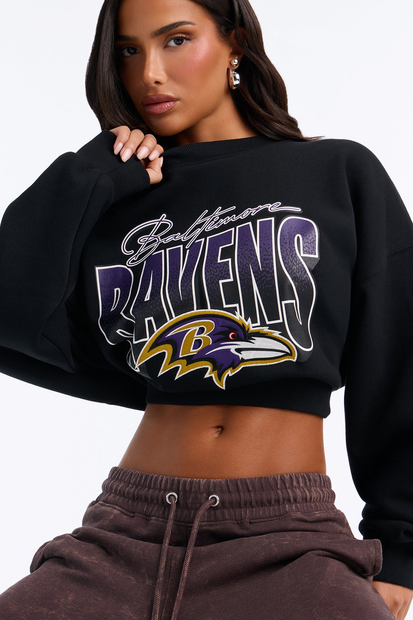 NFL Ravens Curved Hem Sweatshirt - Black