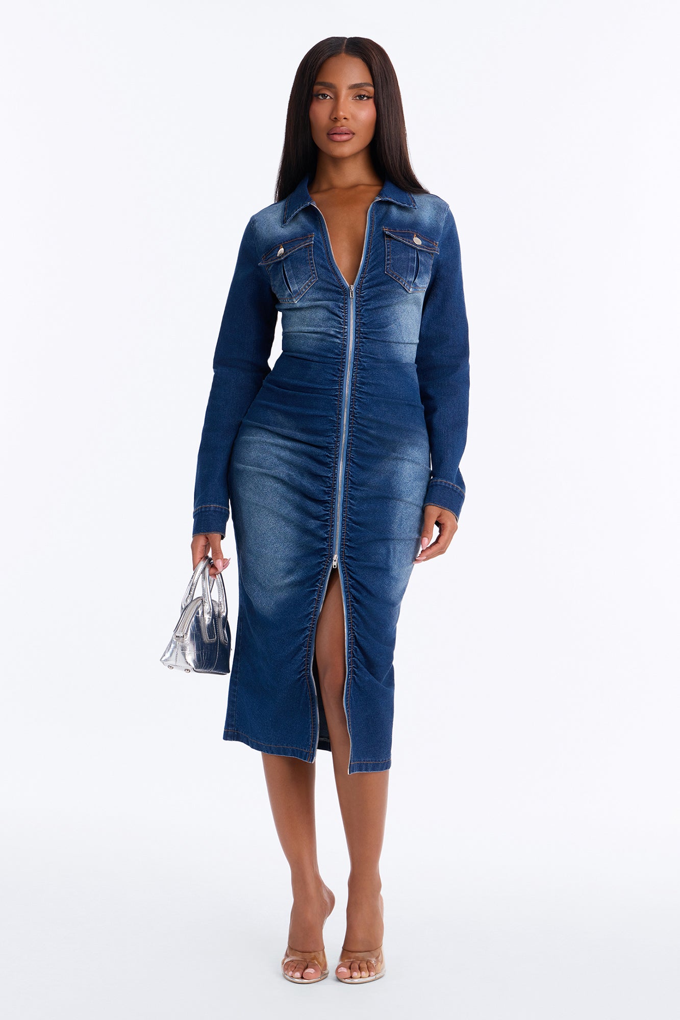 Whitley Washed Stretch Denim Midi Dress - Denim