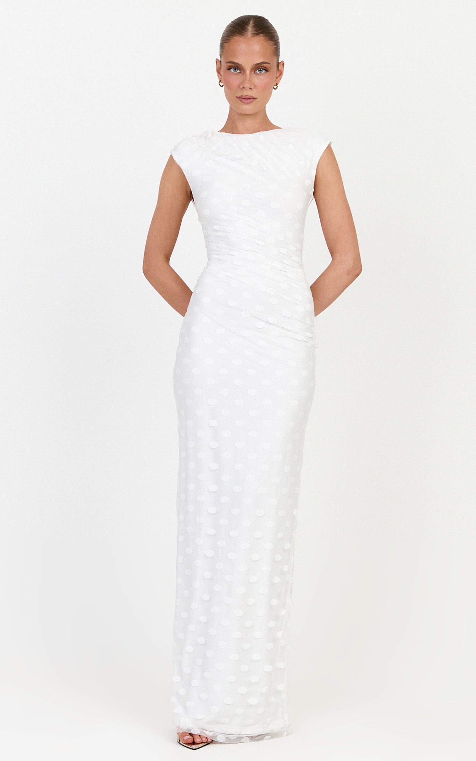 Bessette Maxi Dress - Polka Dot Mesh Maxi Dress in Ivory