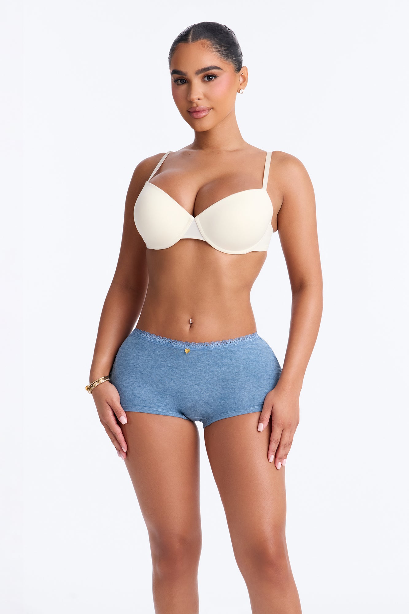 Cheeks Up Cotton Ruching Heart Charm Boyshort Panty - Blue