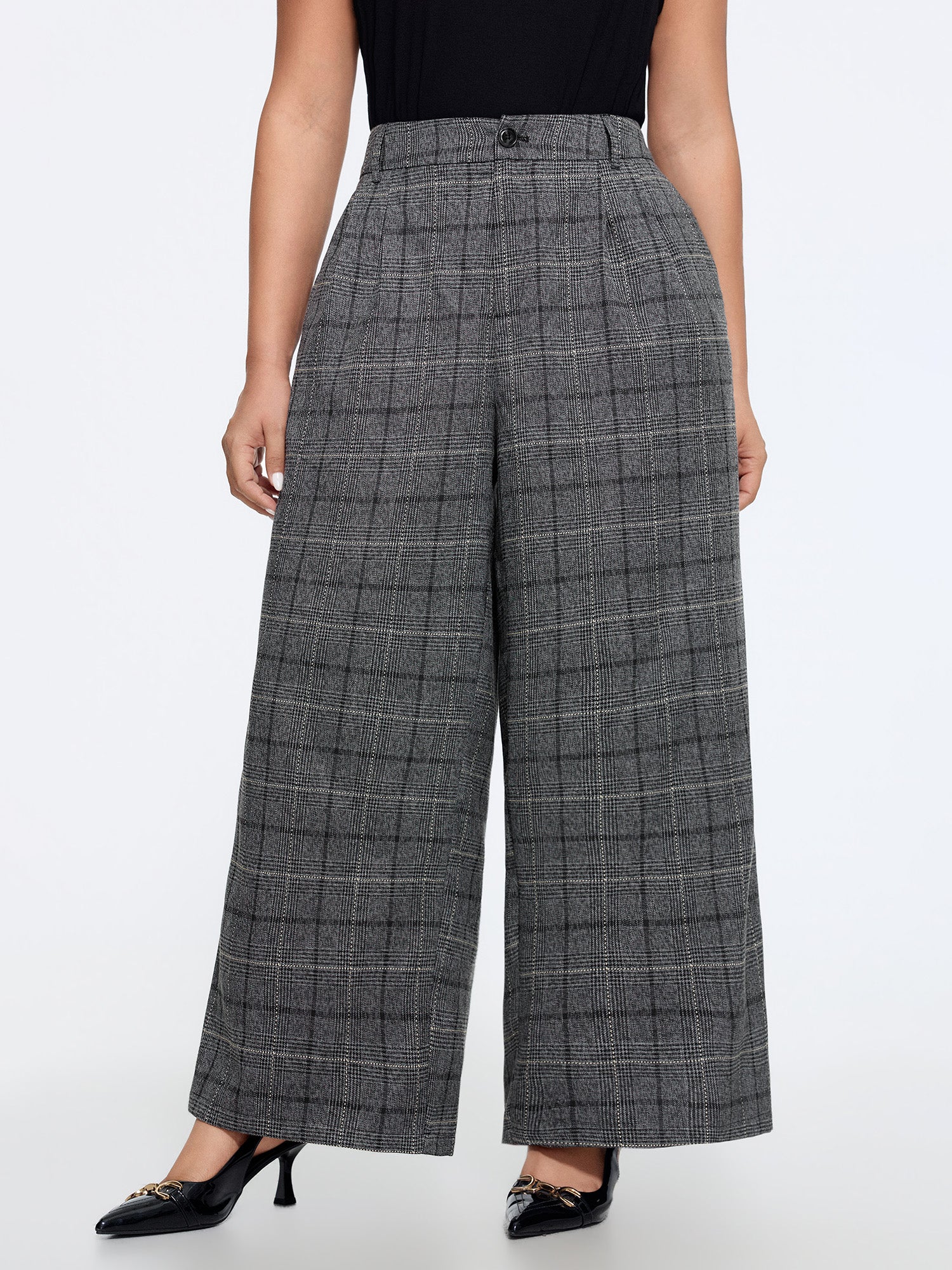 Checkered Pleated Loose Fit Wide Leg Pants