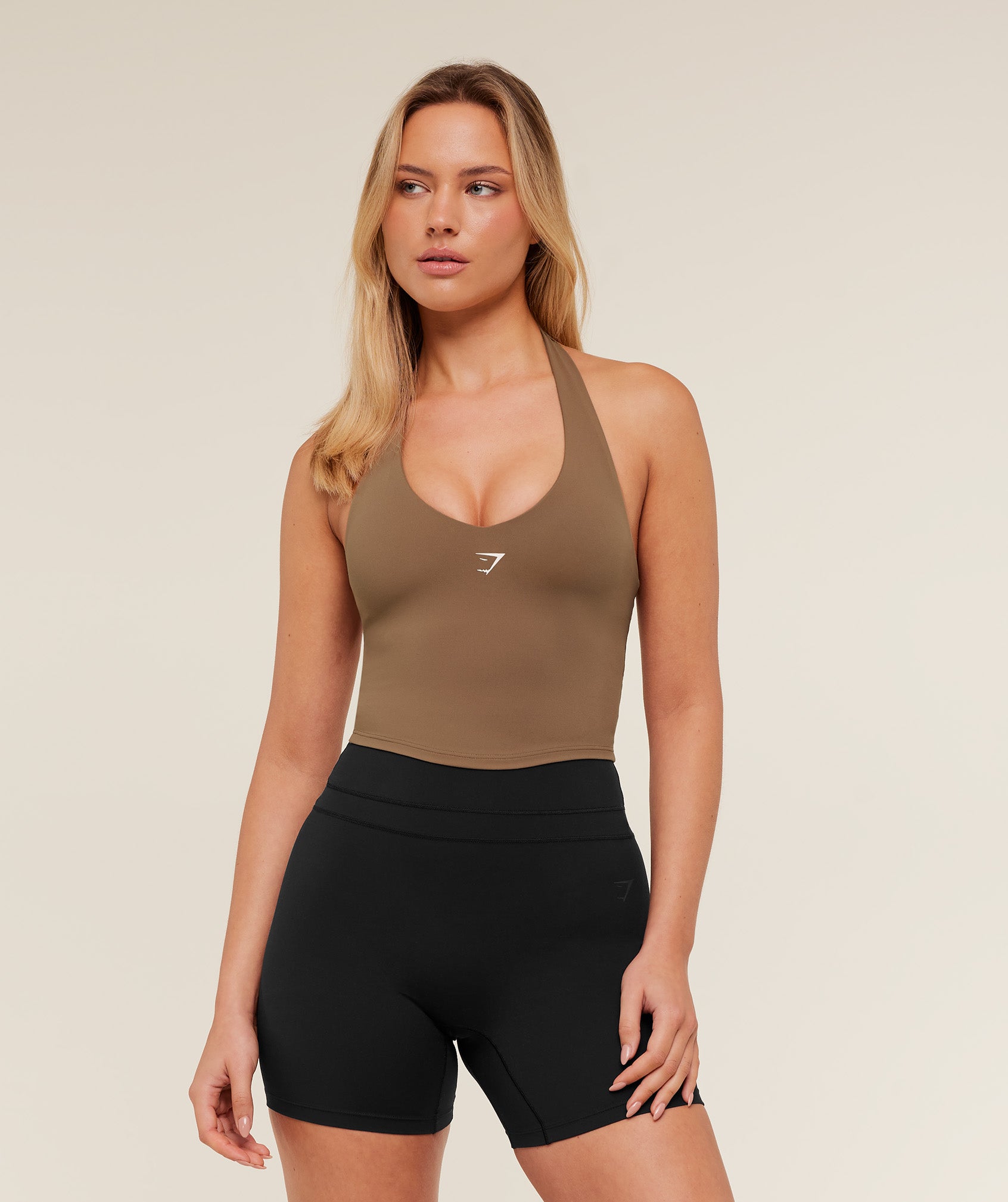 Gymshark Halter Neck Cami with Shelf - Brown