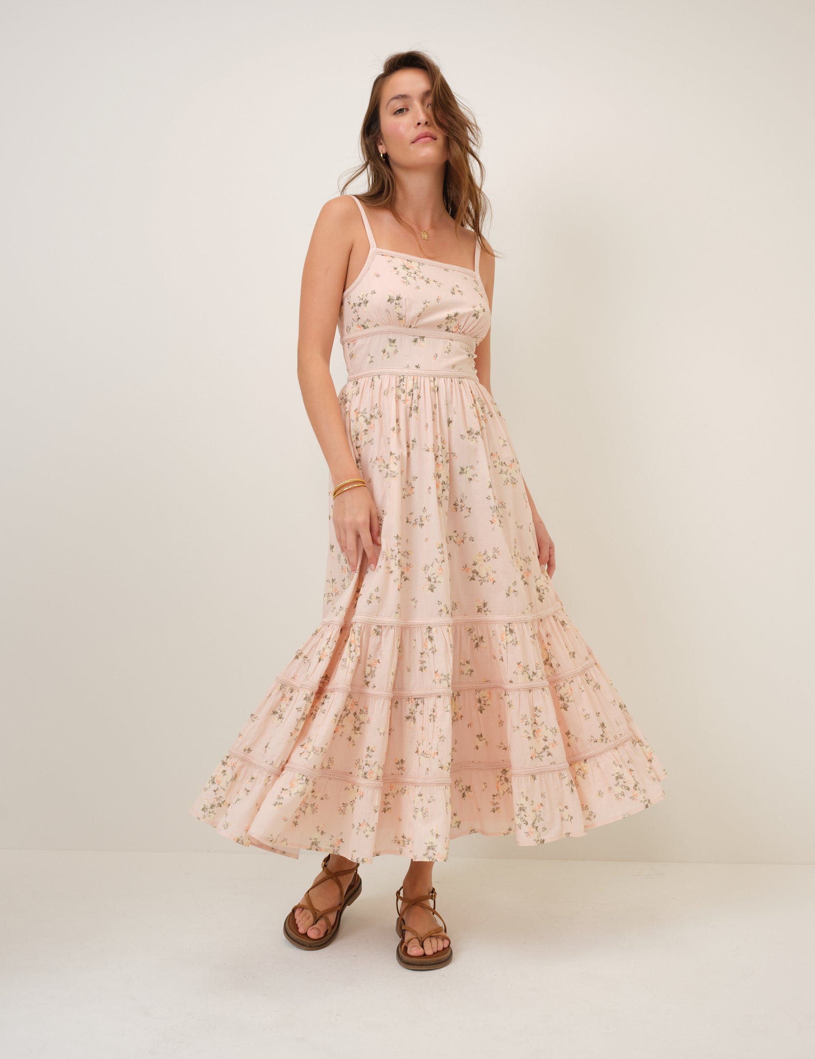 Pink Floral Tiered Veronica Midi Dress