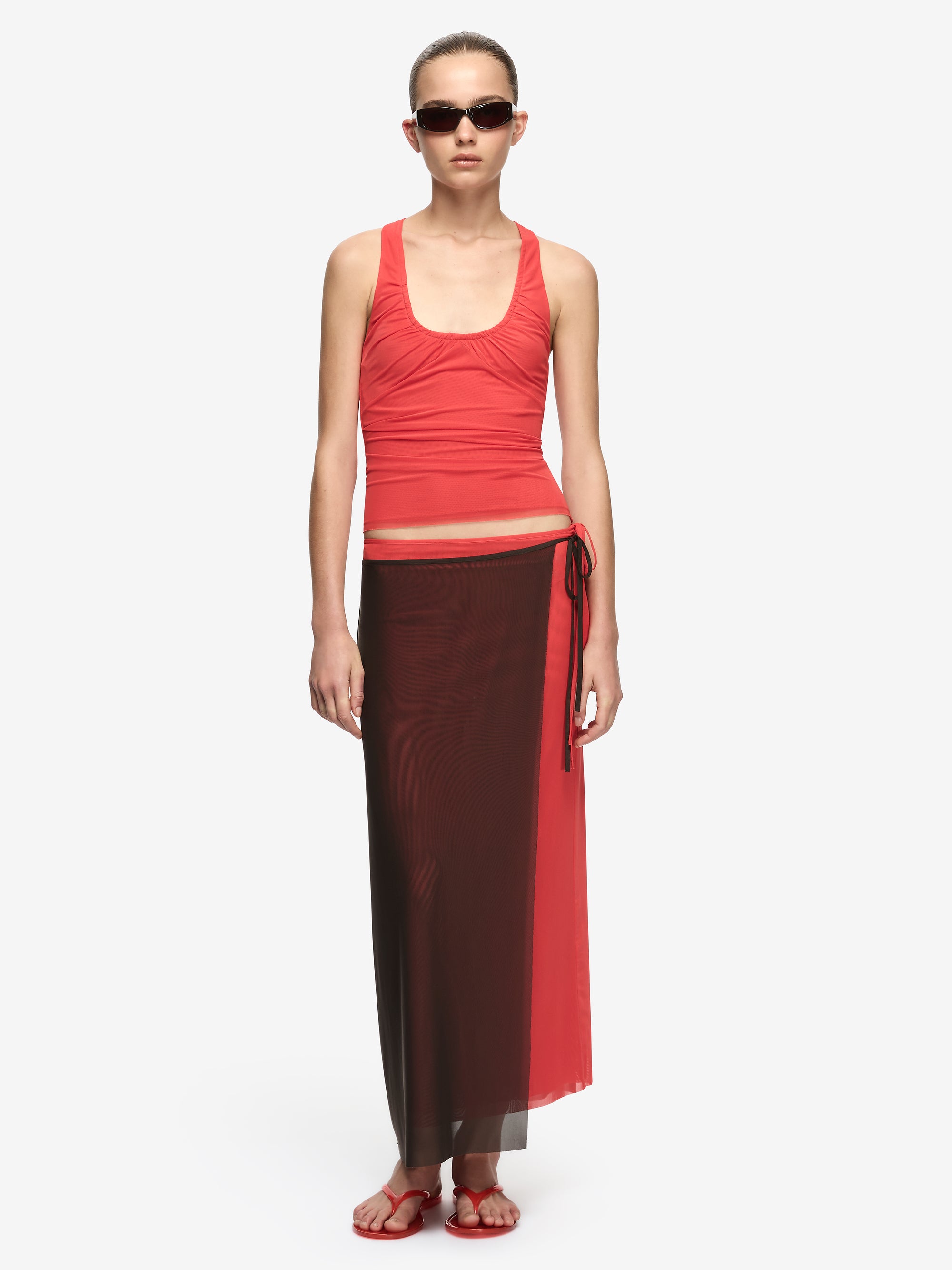 ALYNA CONTRAST SKIRT - BITTER CHOC/FLAME
