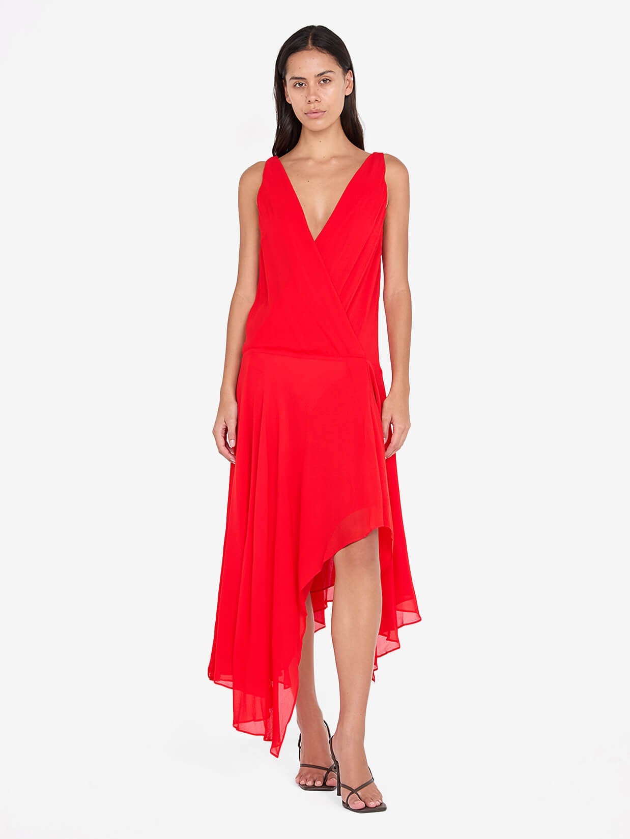RHONE WRAP ASYM DRESS - CHILLI