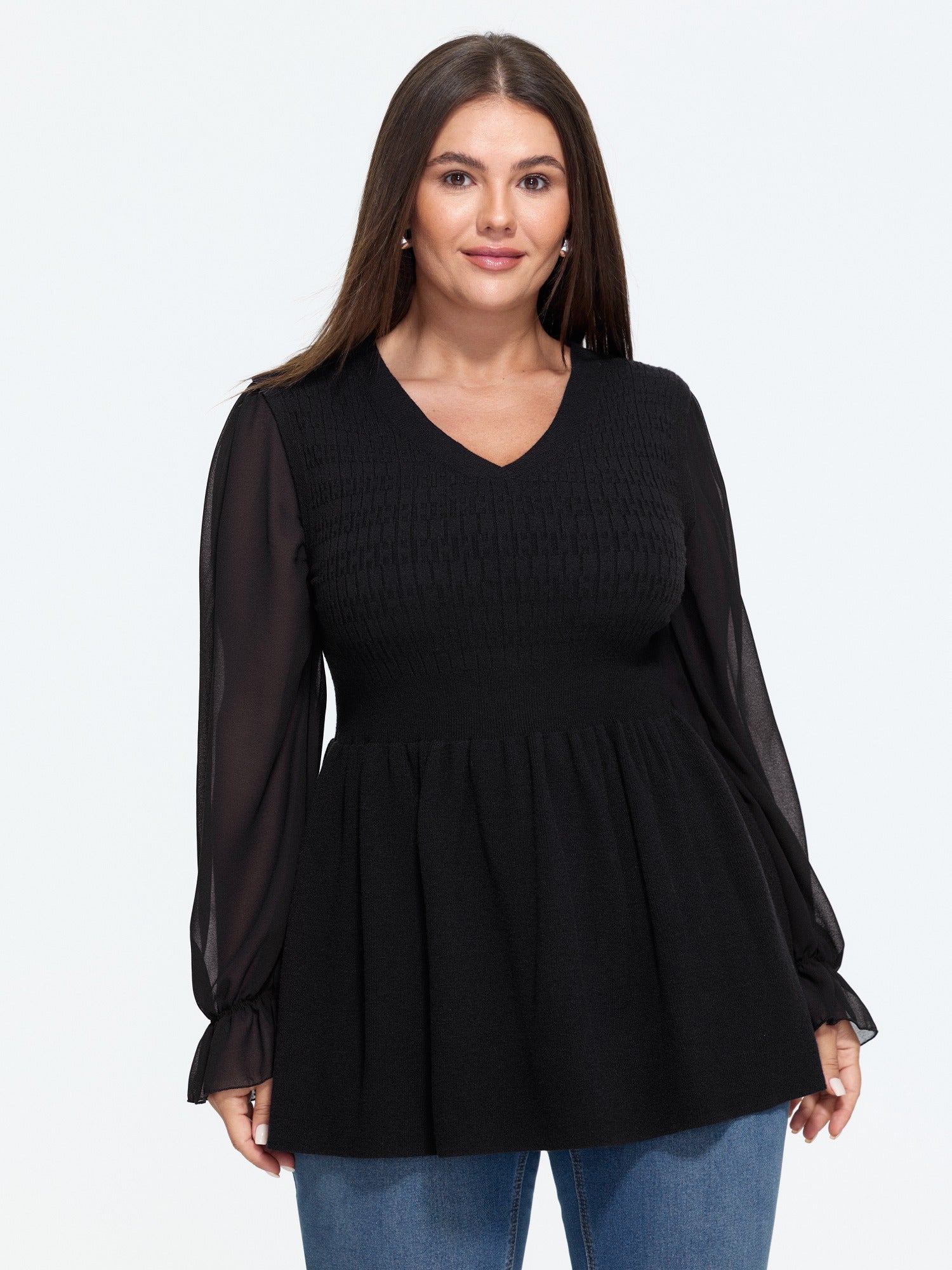 Supersoft V Neck Chiffon Sleeve Pullover