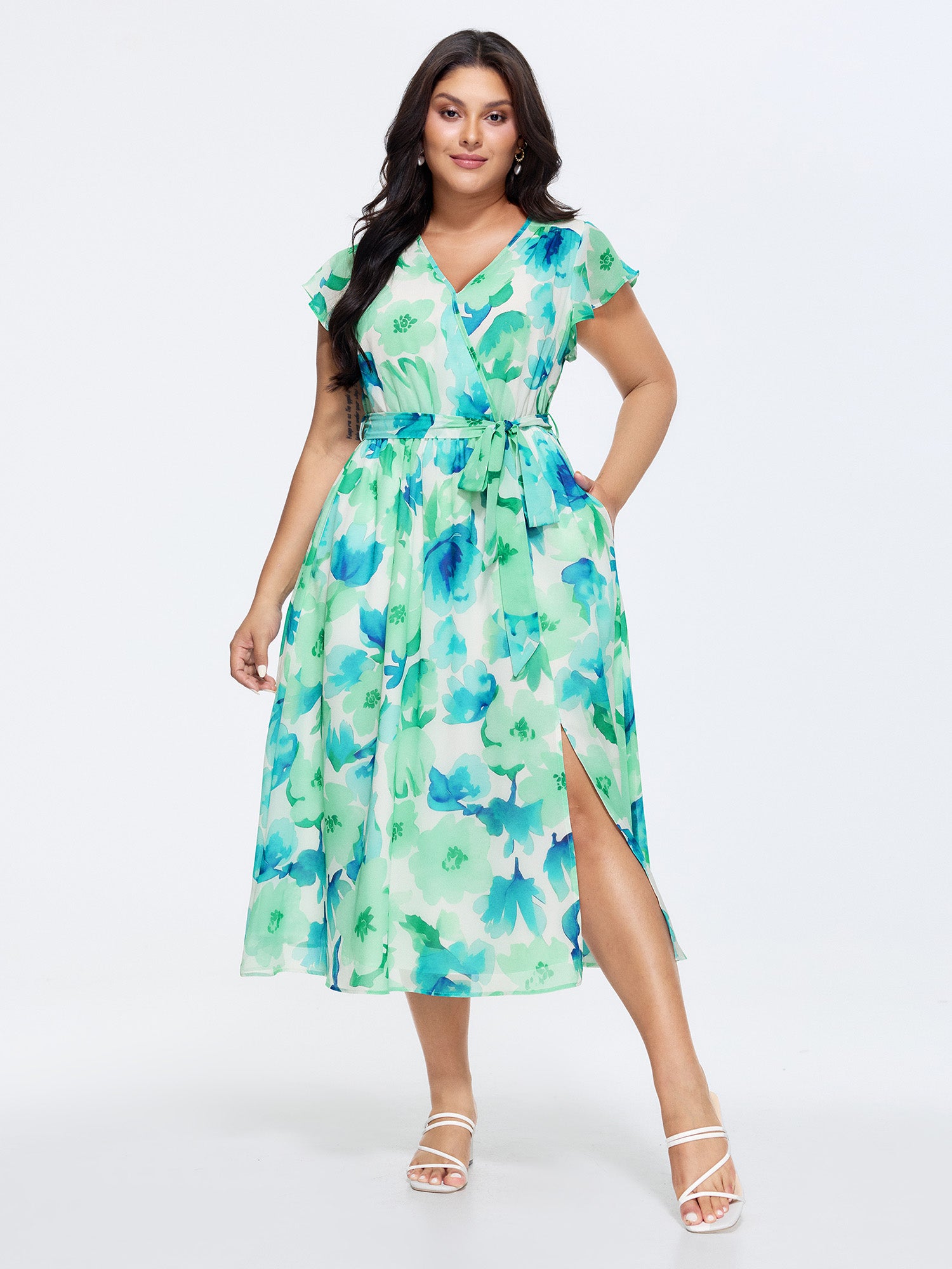 Floral Print Waist-Tie Flowy Midi Dress