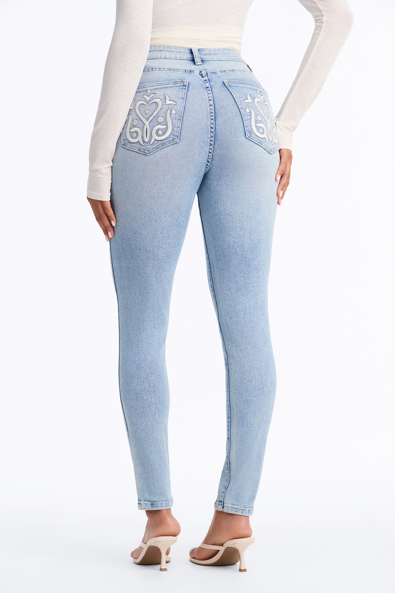 Sally High Rise Embroidered Skinny Jeans - Light Wash