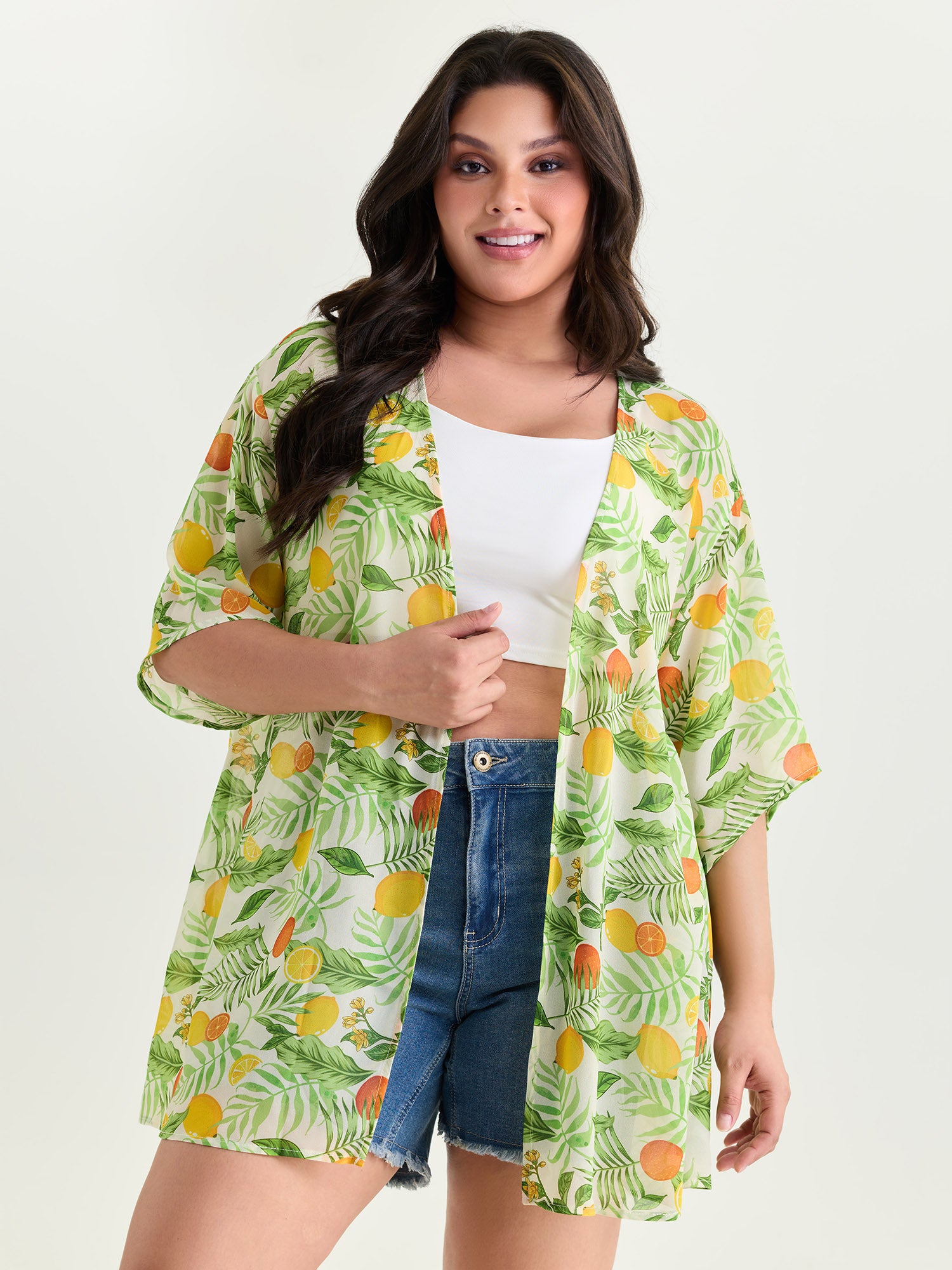 Citrus Print Open-Front Cover-Up