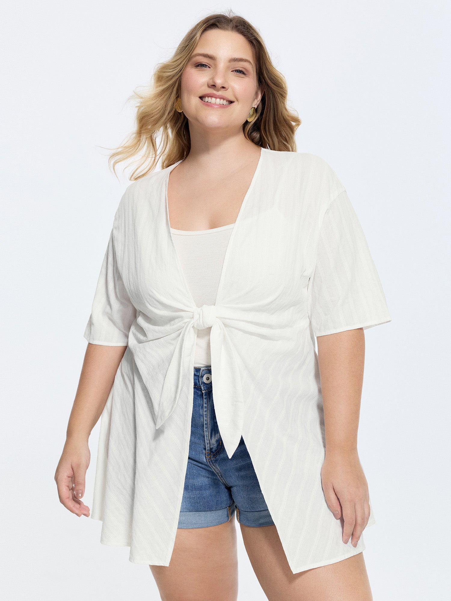 Cotton Knotted-Front Textured Cover-Up
