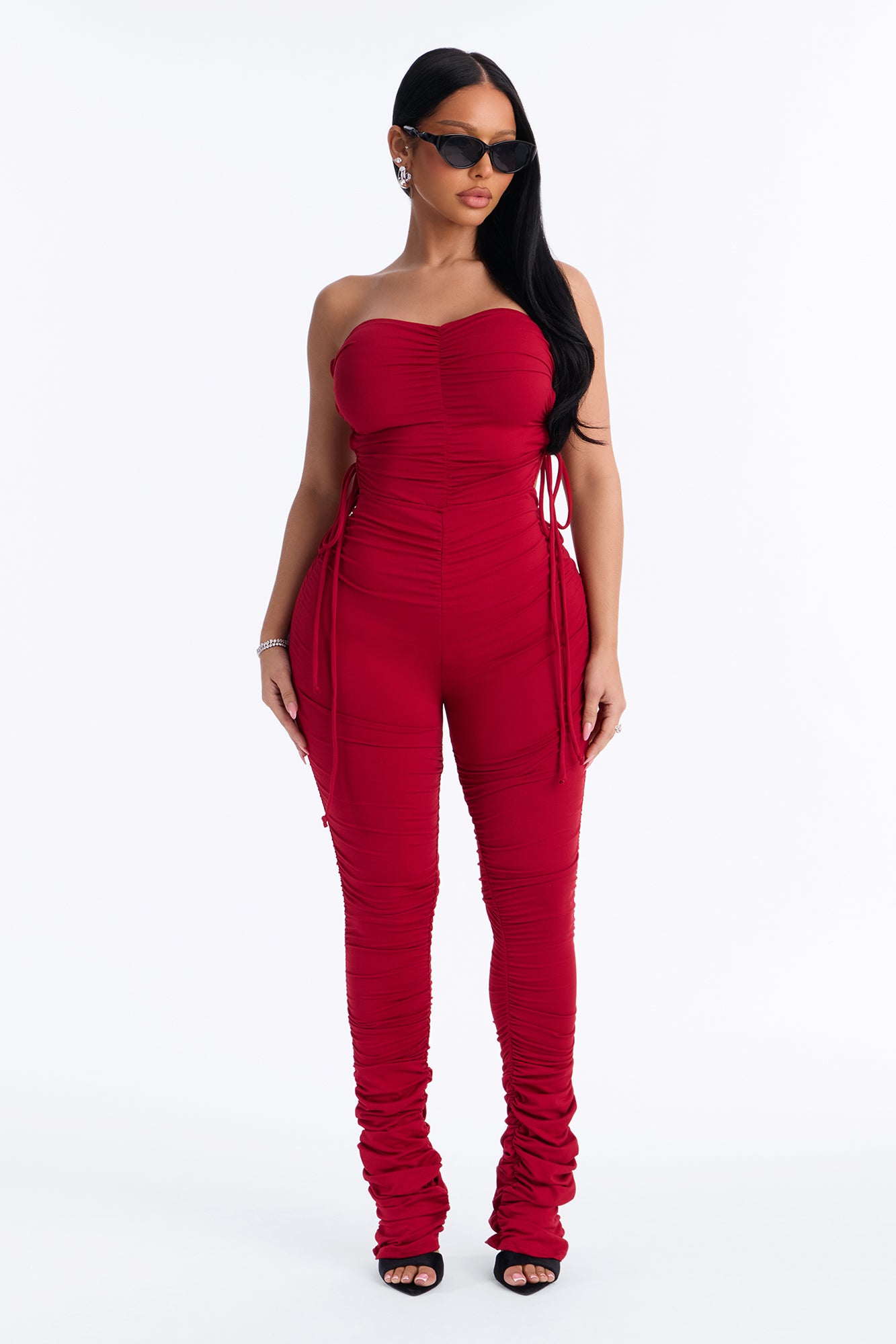 Ariana Ruched Jumpsuit - Burgundy