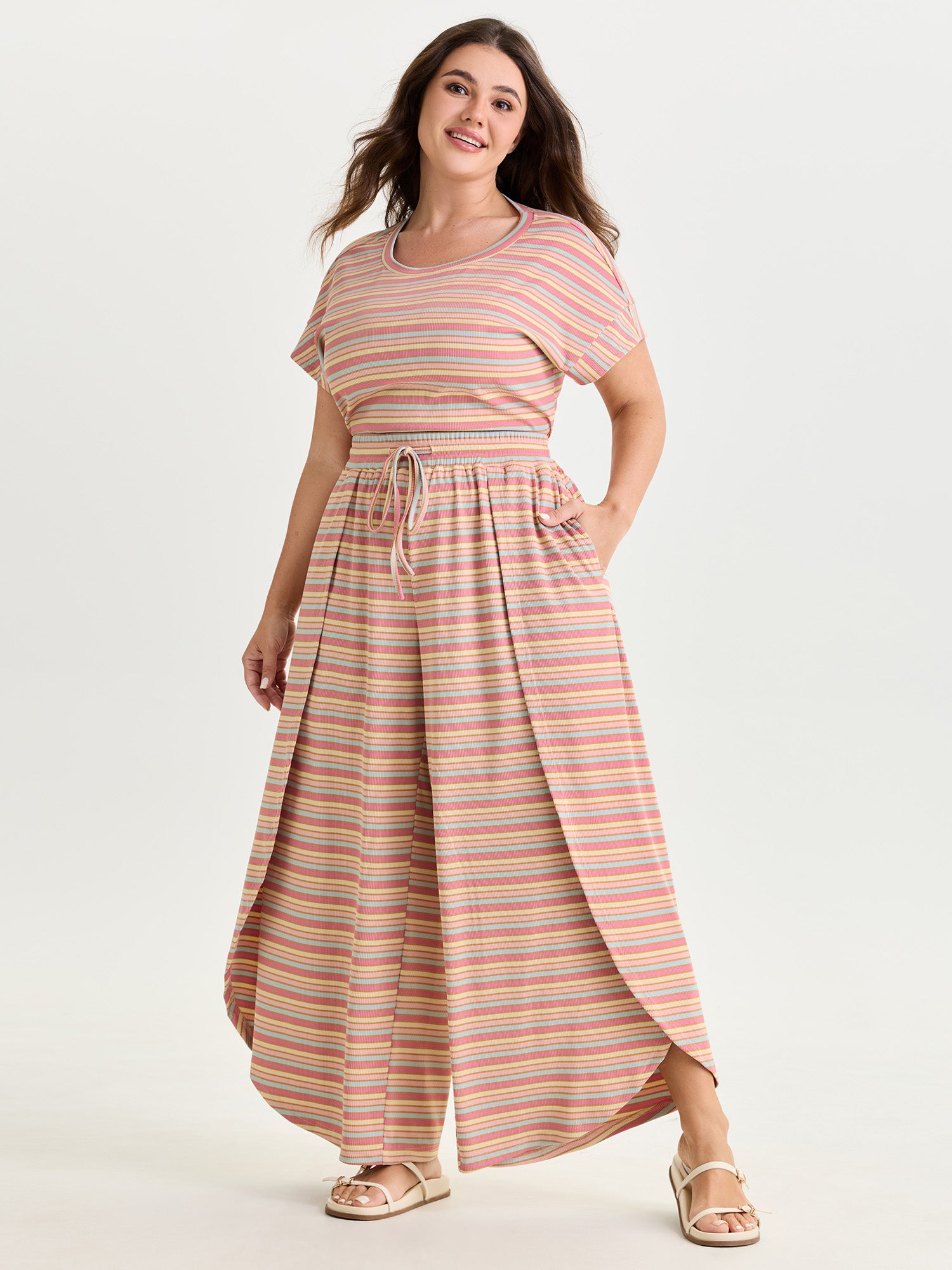 Stretchy Striped Petal Hem Pants