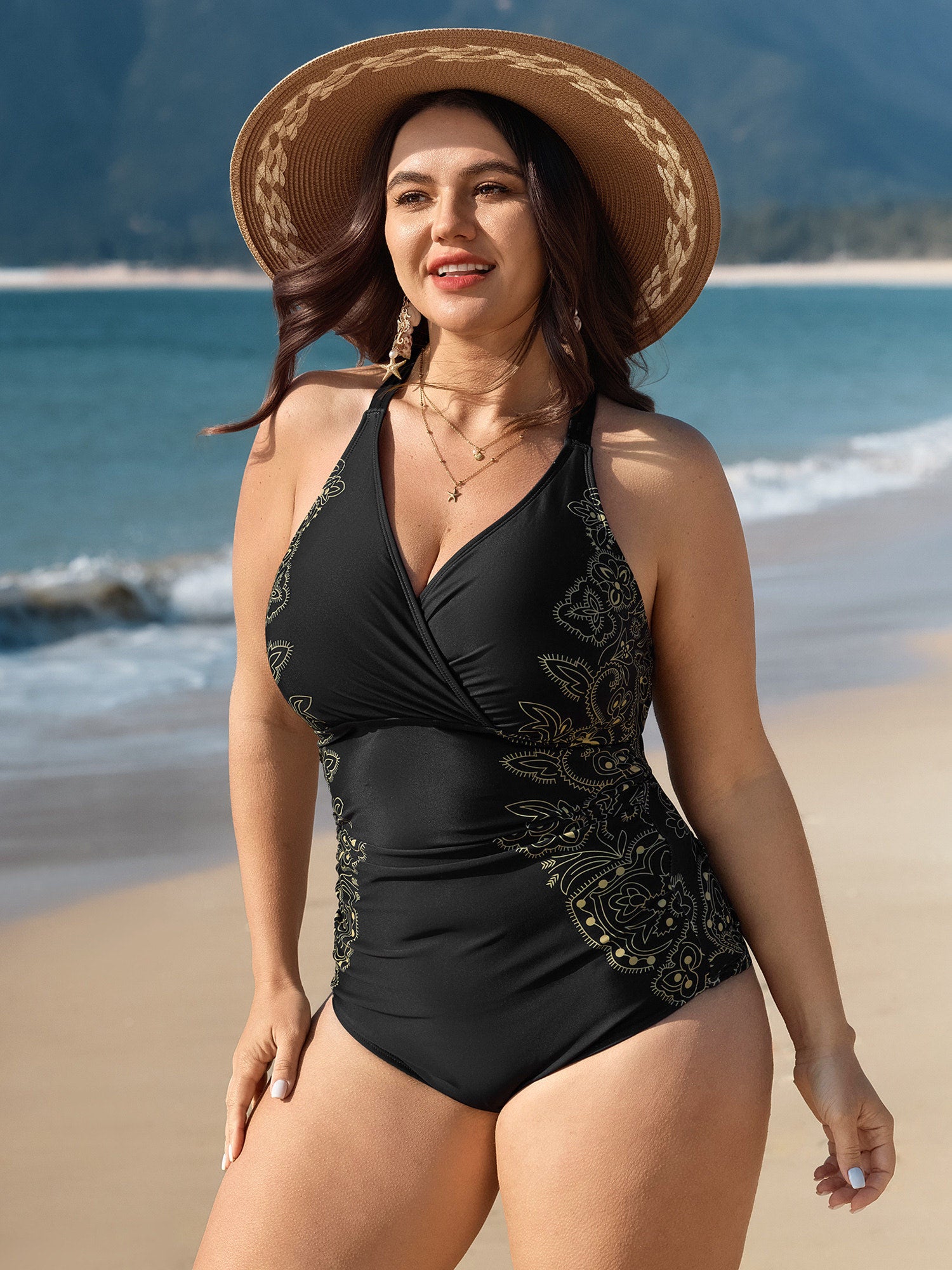 Floral Print Ruched One Piece Swimsuit