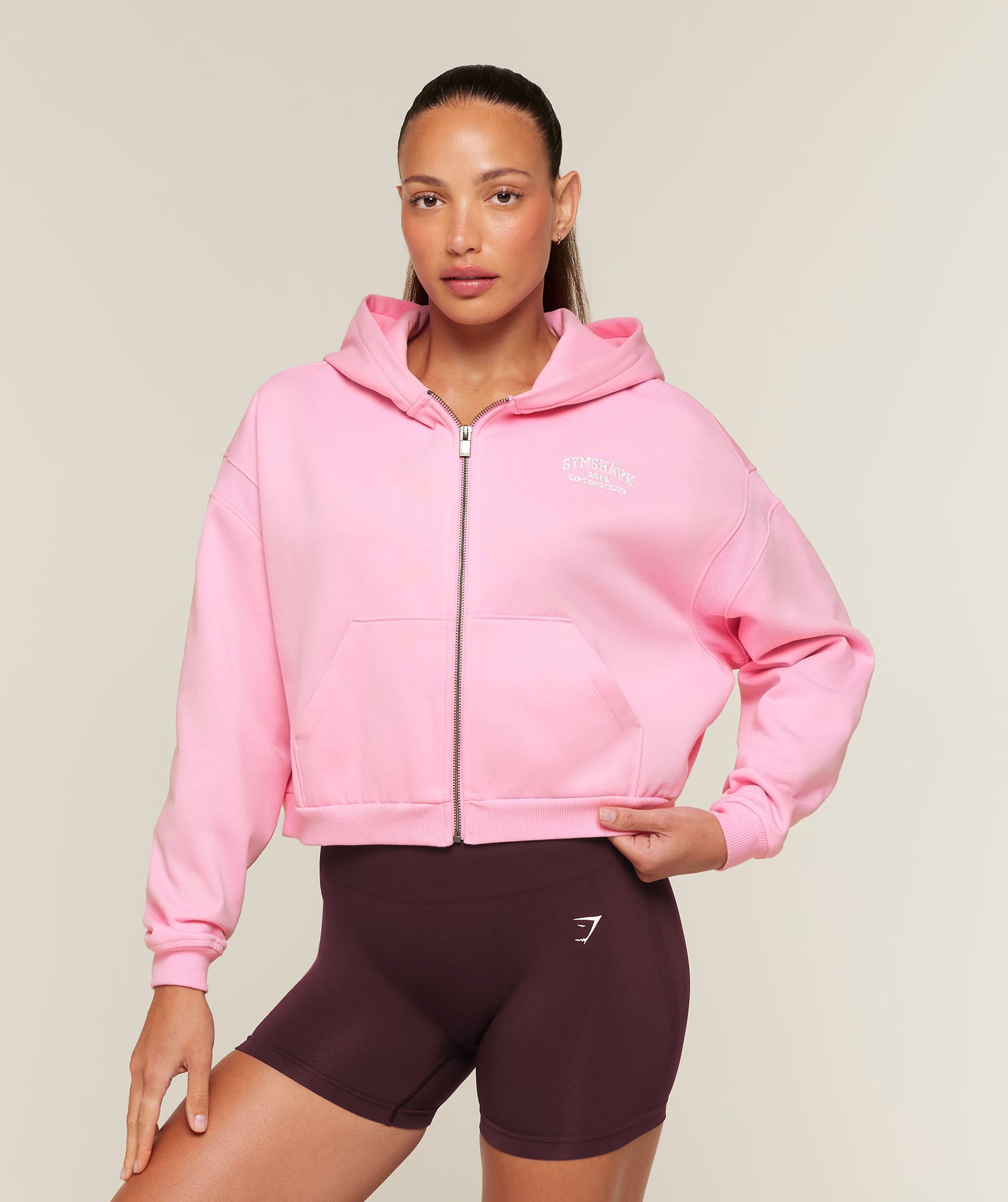 Gymshark Cosy Luxe Campus Full Zip Hoodie - Poise Pink