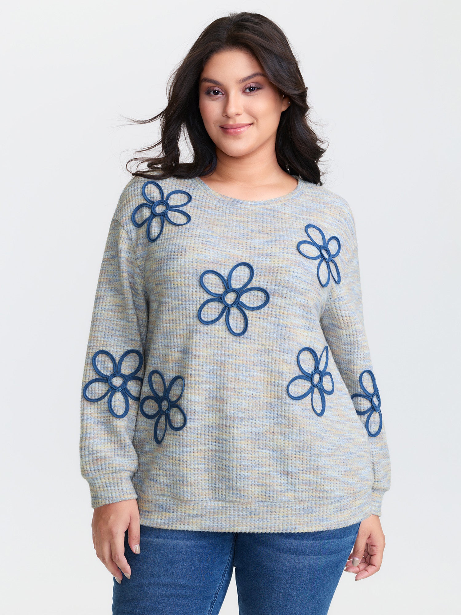 Textured Floral Braided Embroidery Sweatshirt