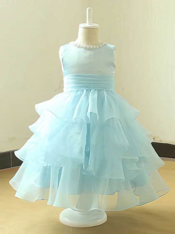 Beautiful Tiered A-Line Jewel Neck Sleeveless Organza Flower Girl Dresses