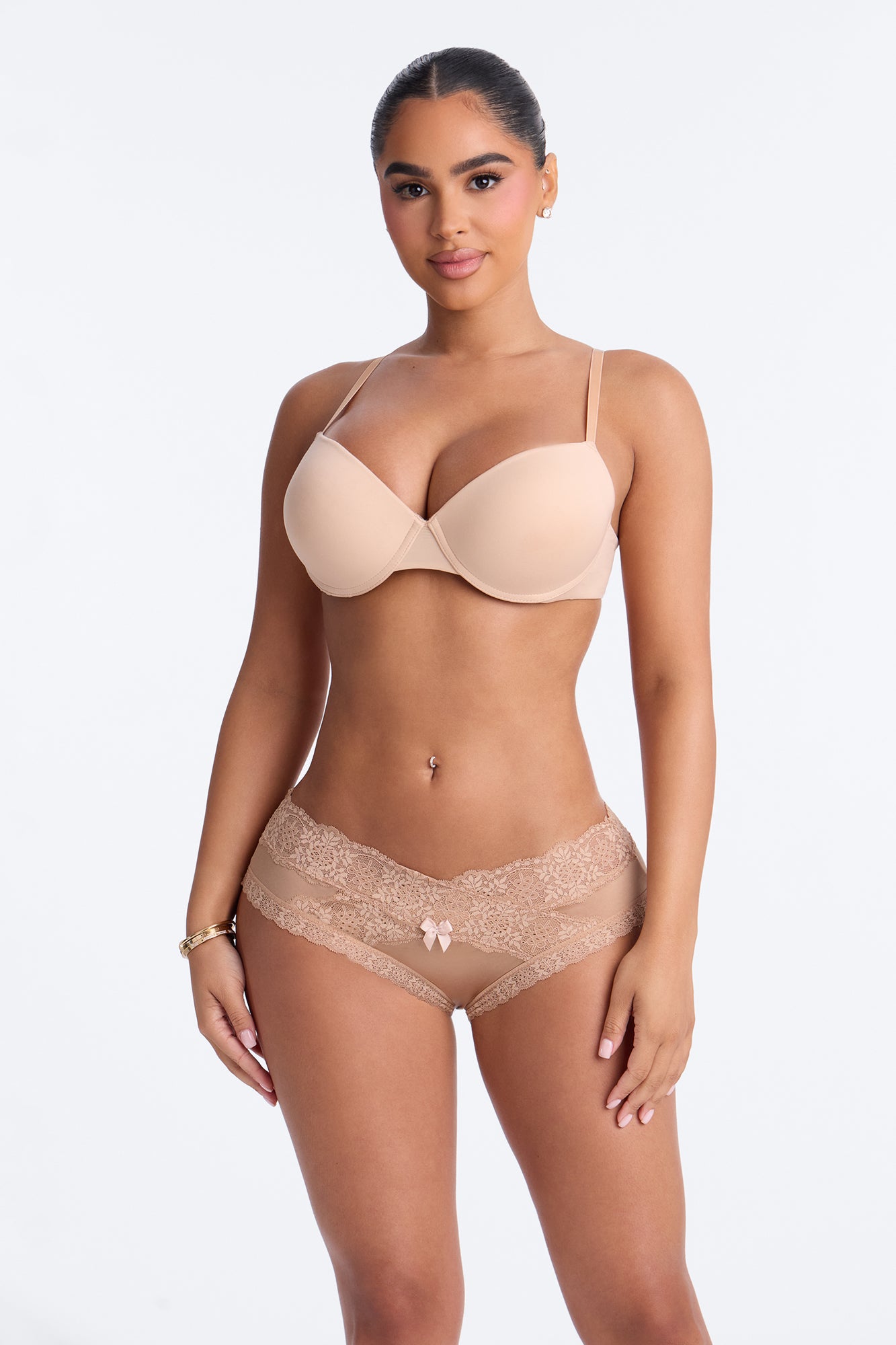 Daria Lace Satin Cheeky Panty - Nude