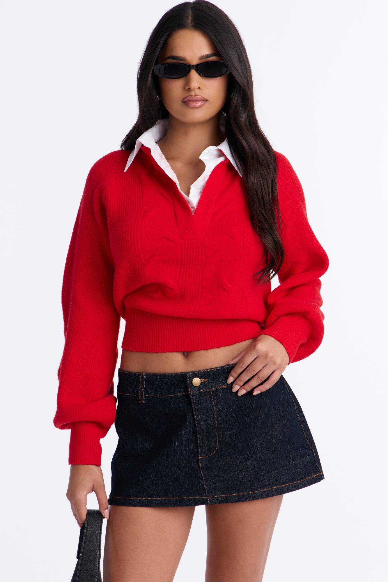 Stay Elite Pullover Collared Sweater - Red/White