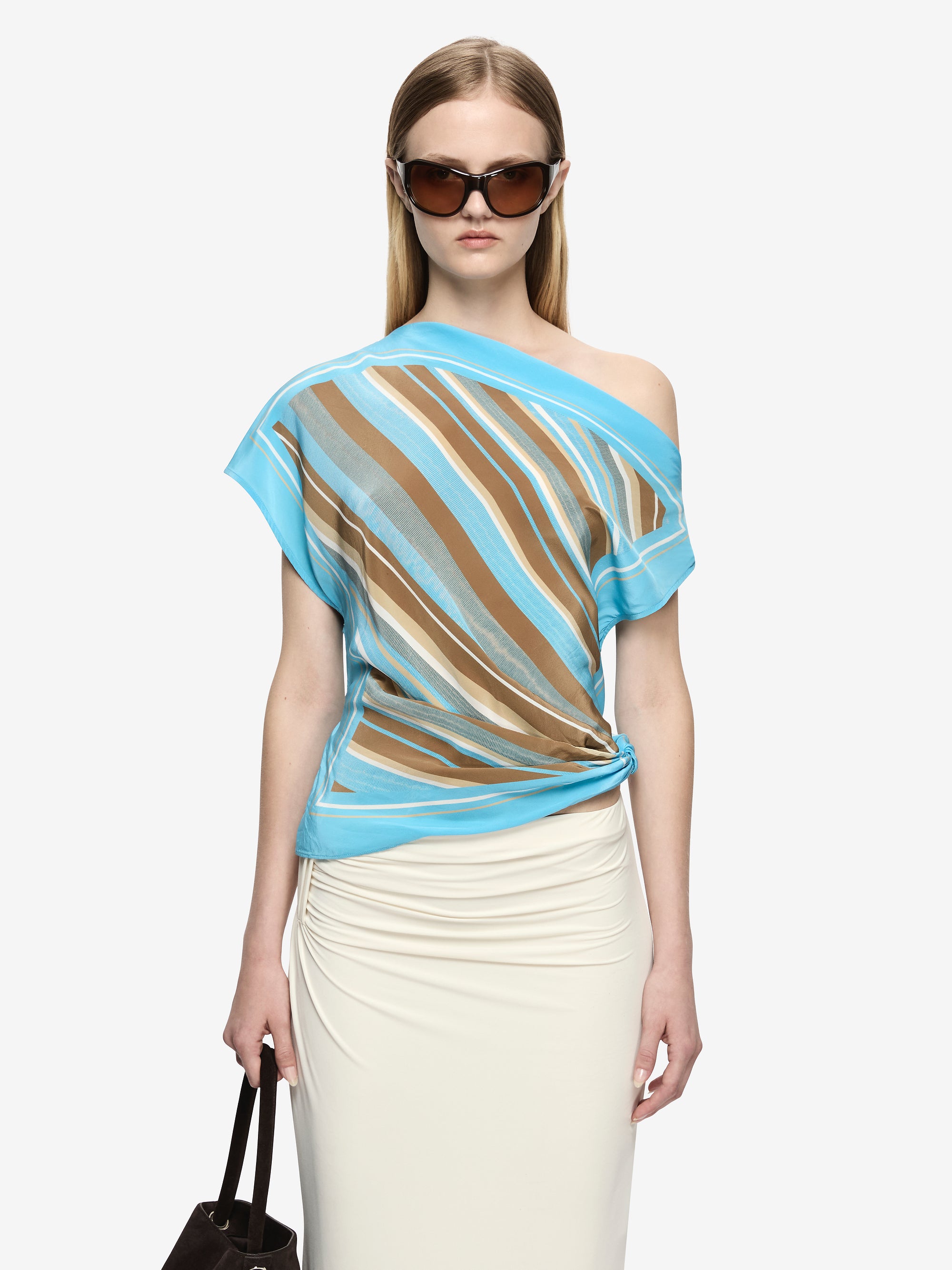ELARIS DRAPE TOP - SANDALWOOD STRIPE