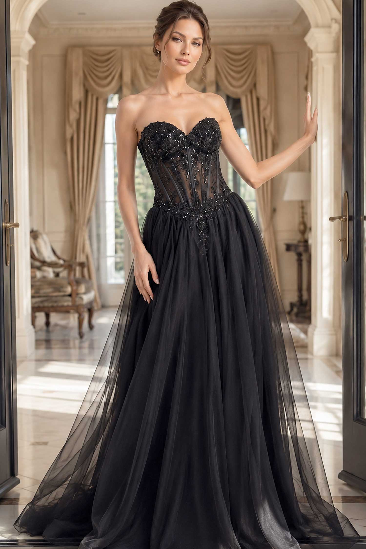 Jovani 50011 Beaded Applique Corset Ballgown