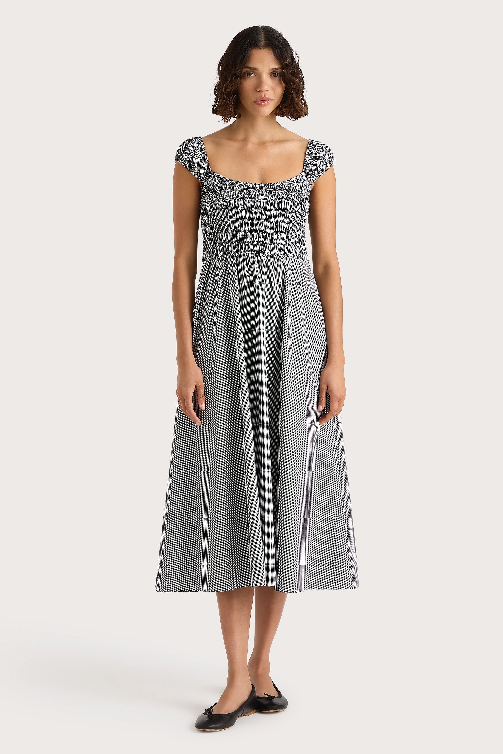 Amelie Midi Dress Gingham Black - Final Sale