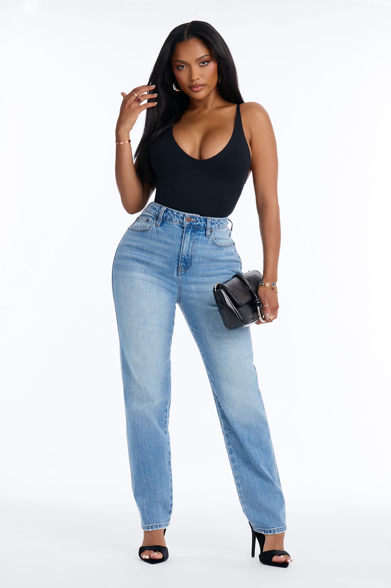 NY 90s Classic High Rise Straight Leg Cigarette Jeans - Medium Wash