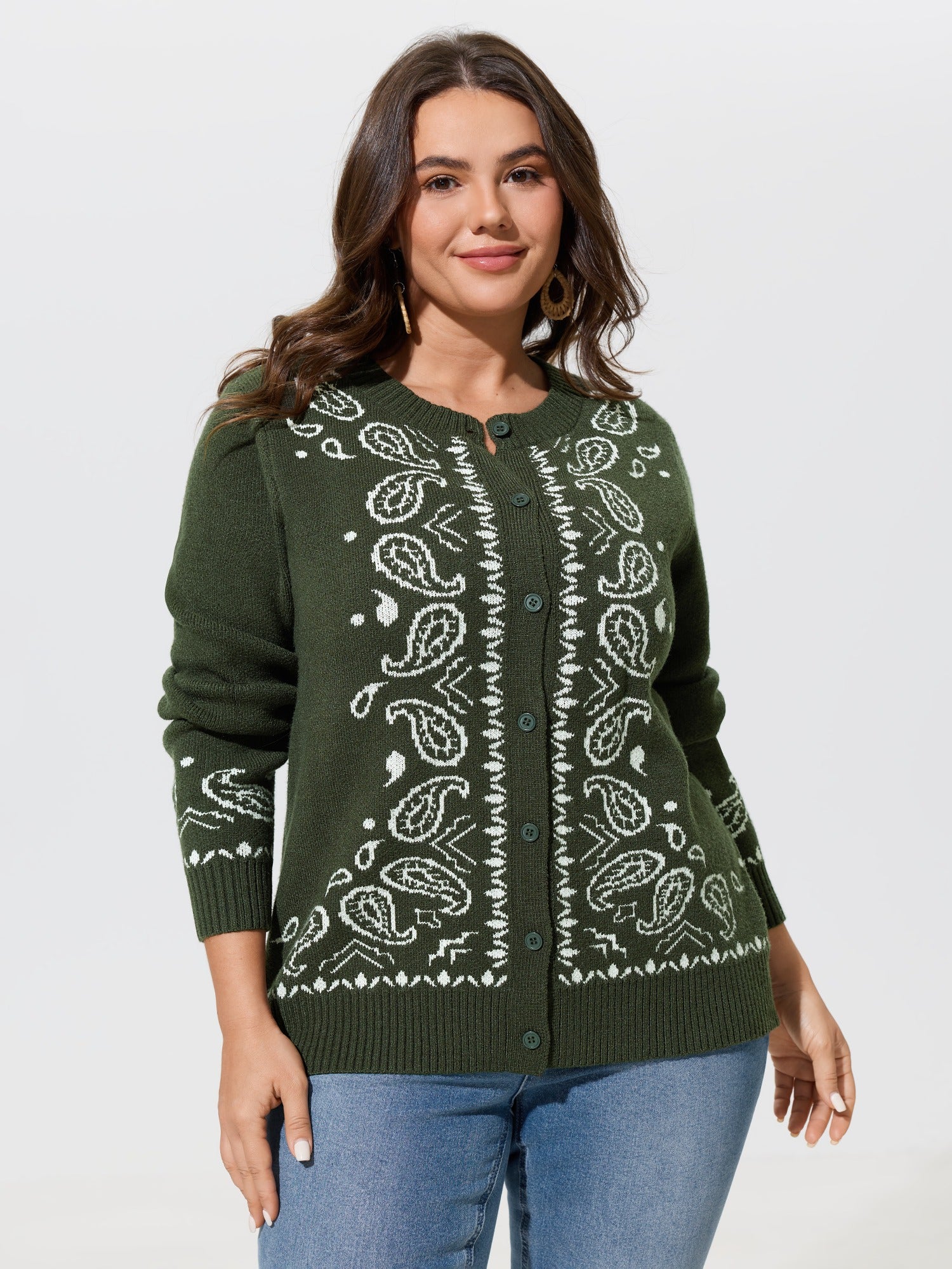 Supersoft Paisley Jacquard Button Down Cardigan
