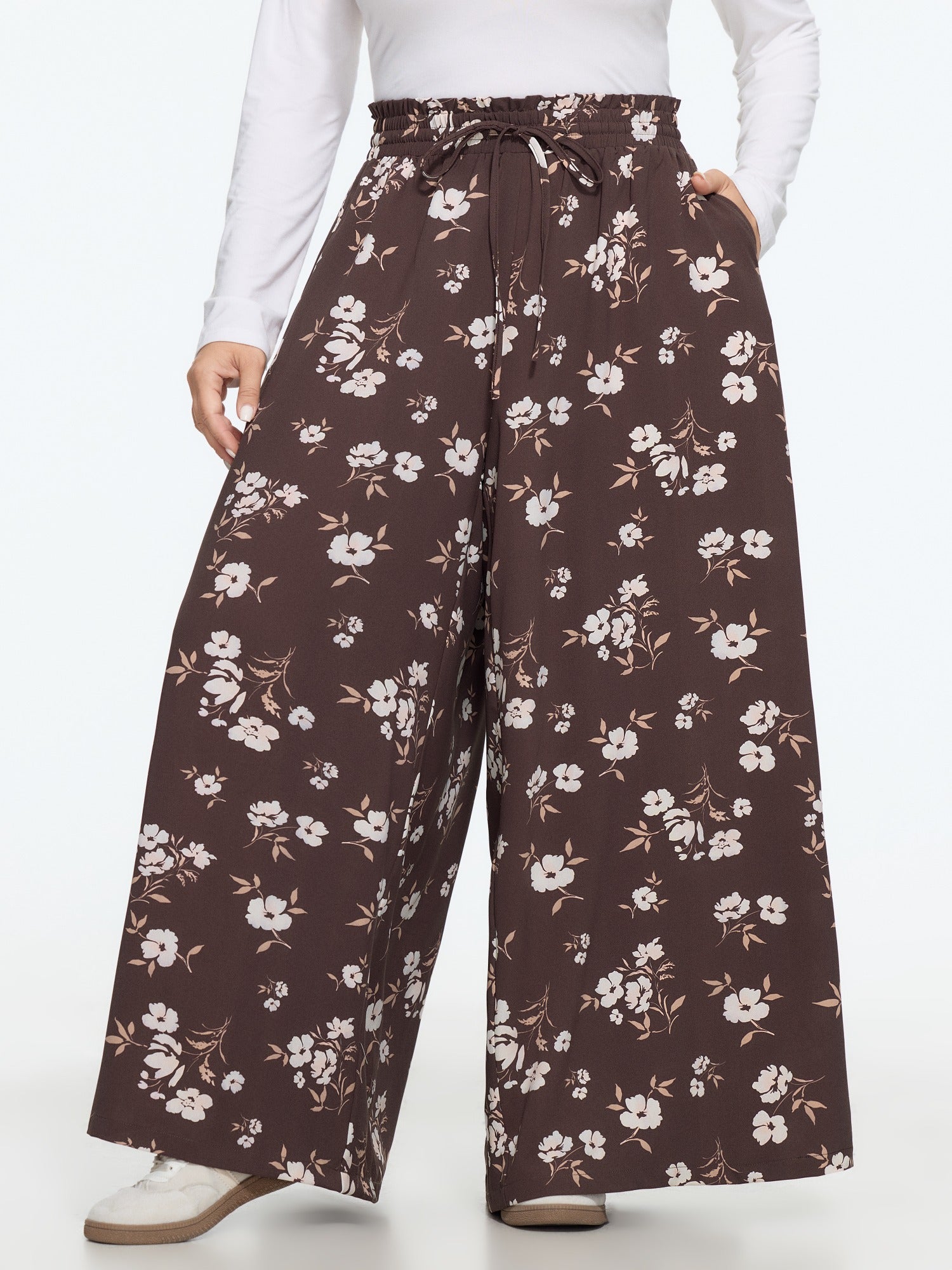 Floral Print Pocket Wide Leg Pants