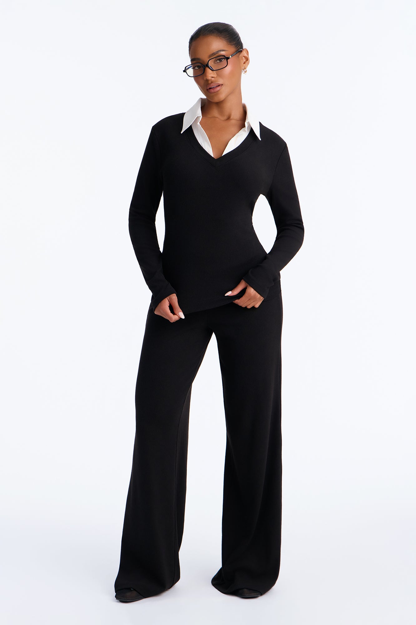 Mira Ribbed Pant Set - Black