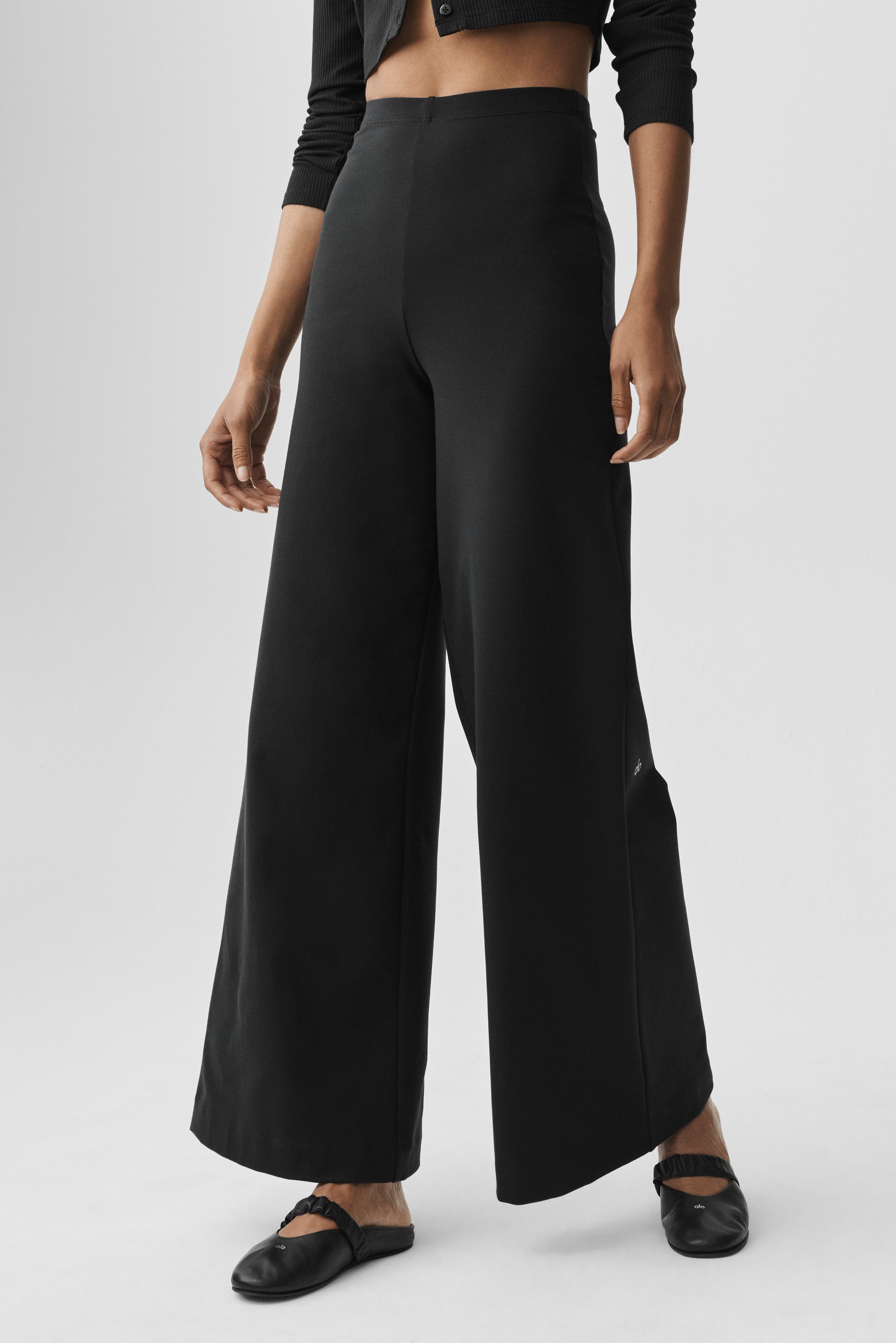 Airbrush High-Waist Wide Leg Pant (Long) - Black