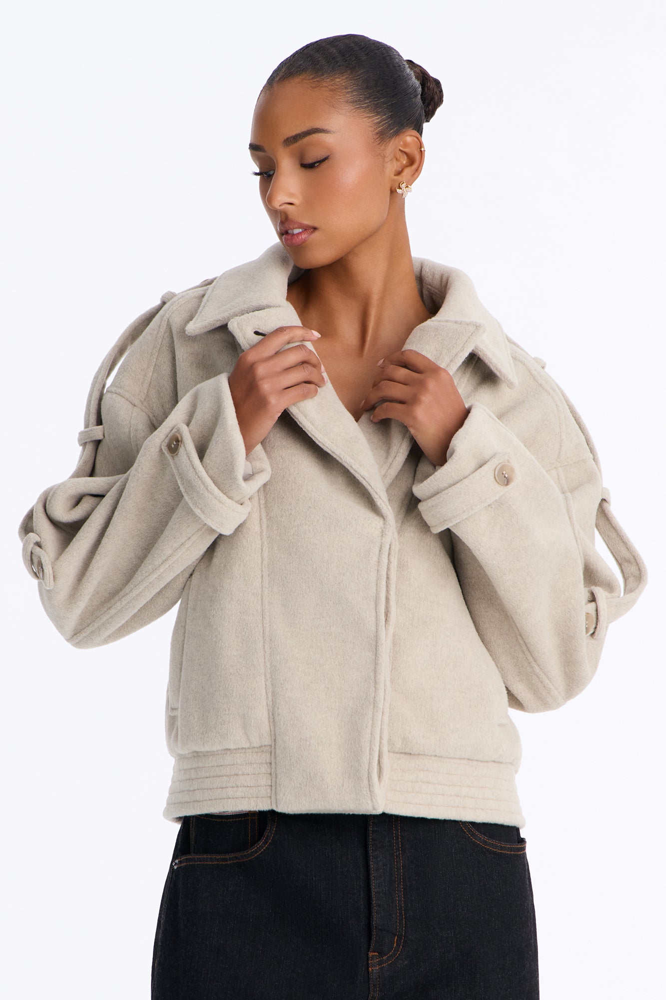 Ella Everyday Wool Effect Bomber Jacket - Oatmeal
