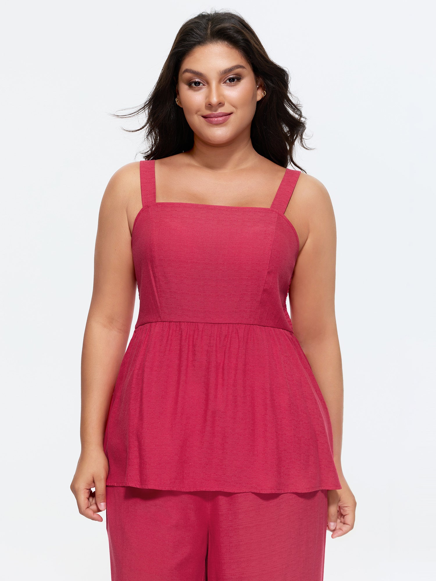 Fit And Flare Plain Shirred Tank Top