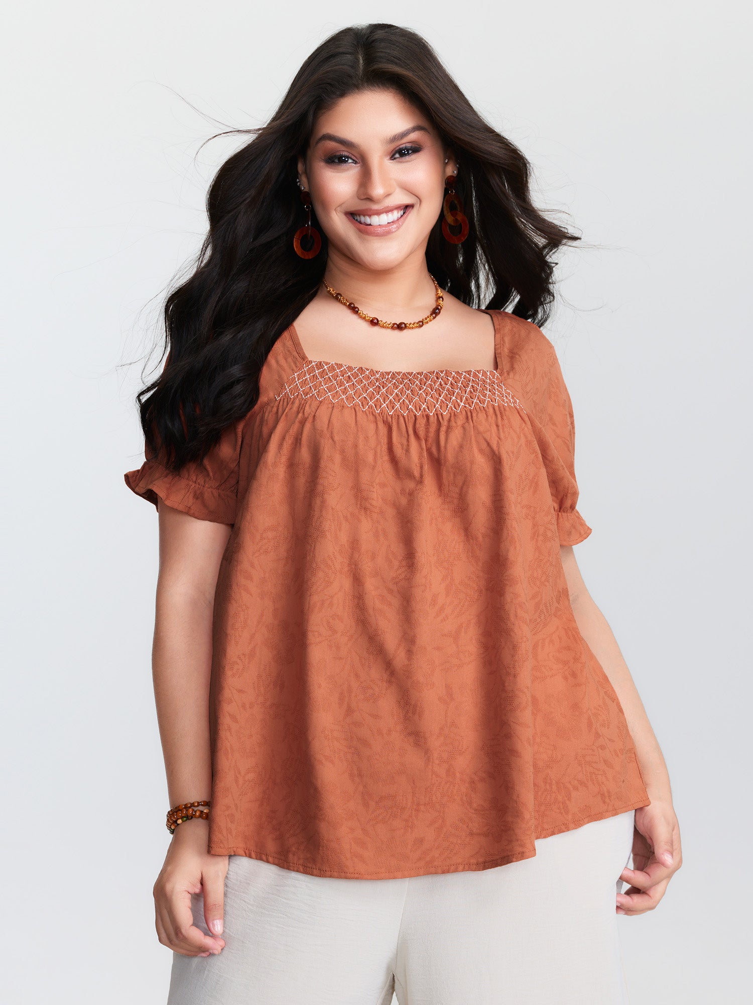 Shirred Crisscross Pleated Plain Blouse