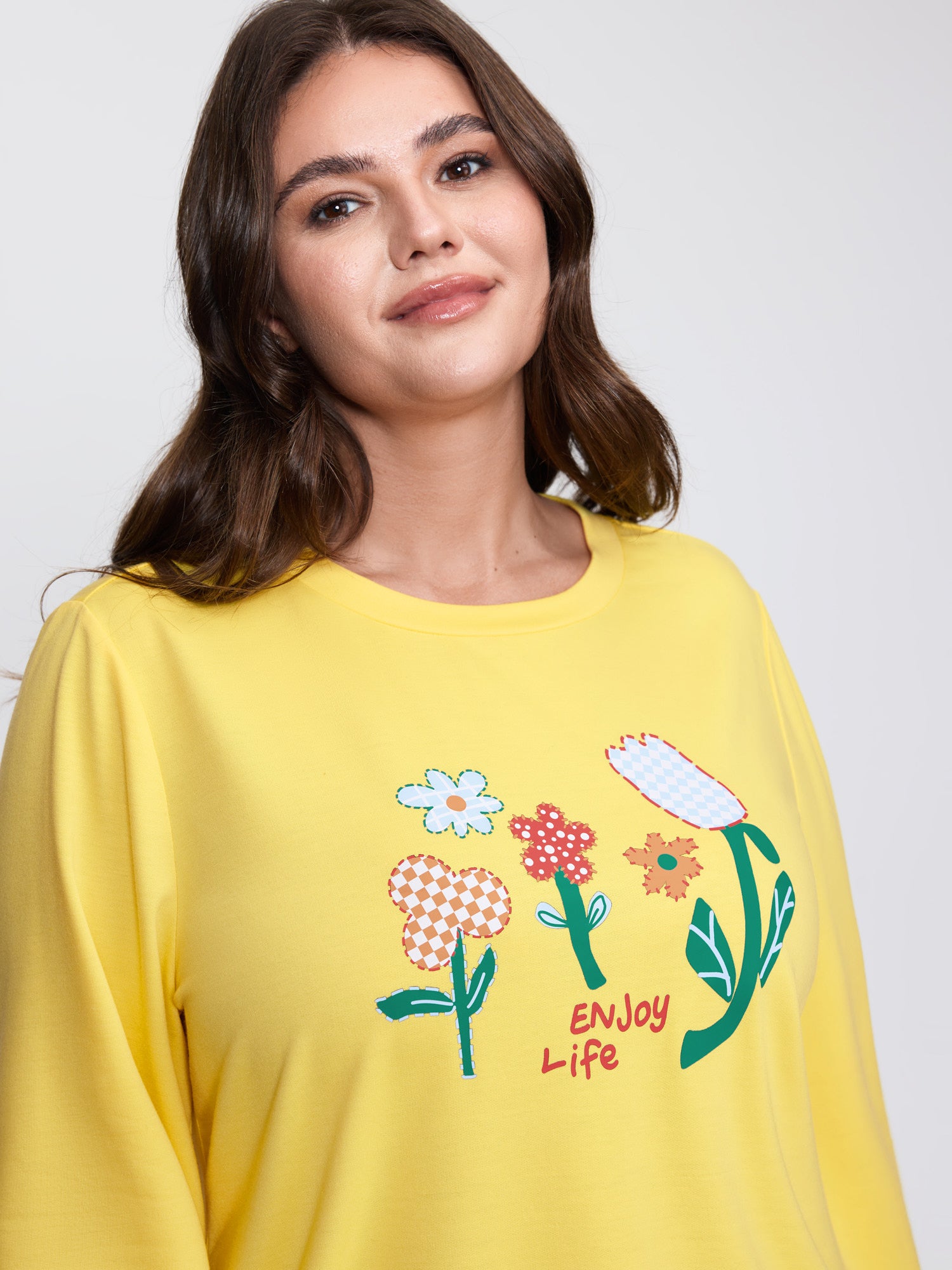 Floral Pattern Stretchy Hem Sweatshirt