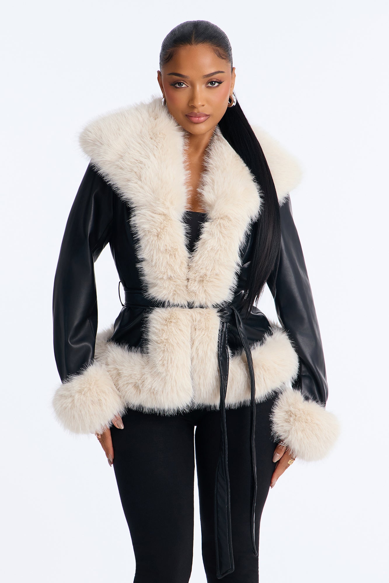 Midnight In Aspen Fur Trim Coat - Black